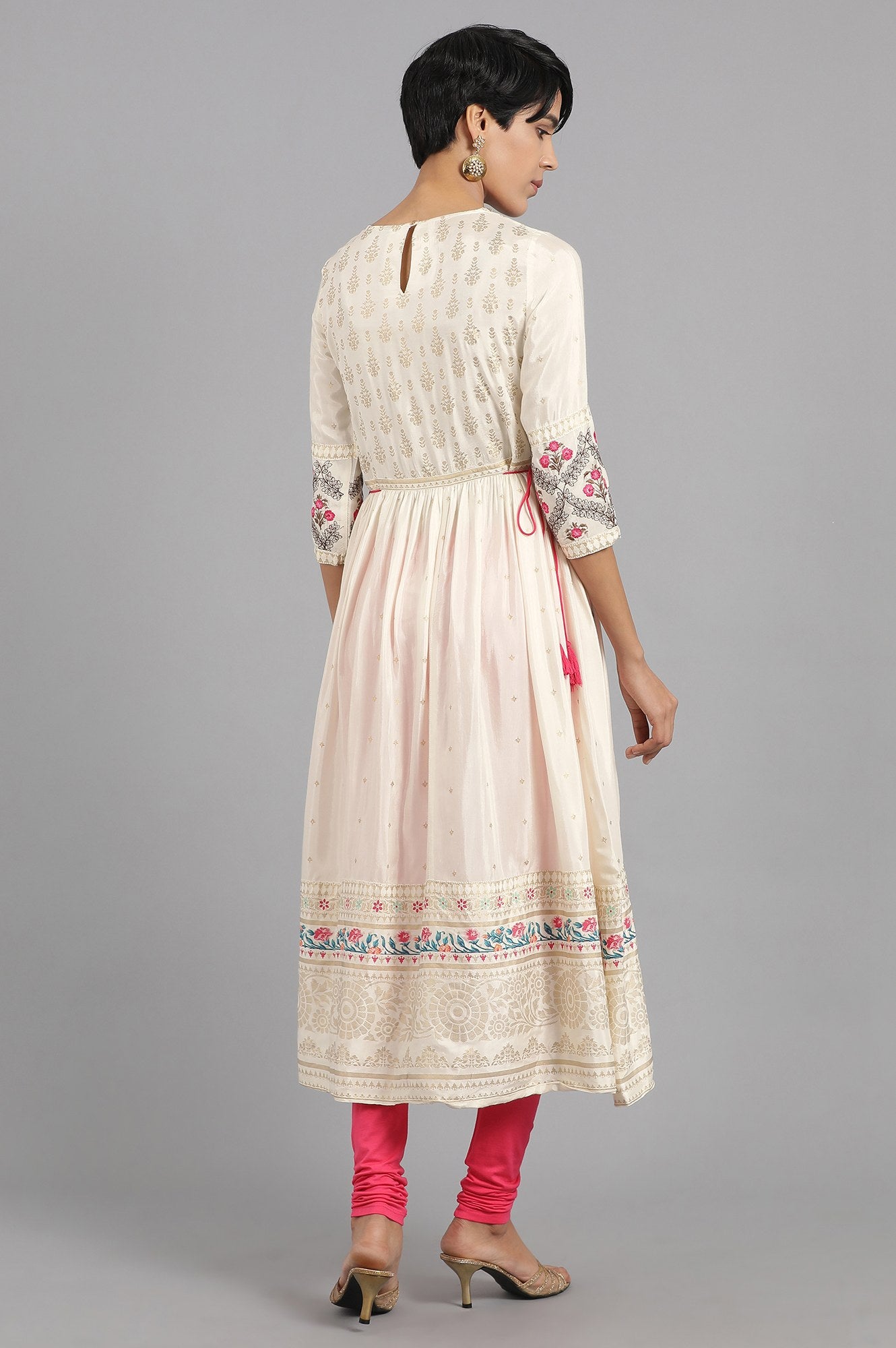 Ecru Round Neck Printed kurta
