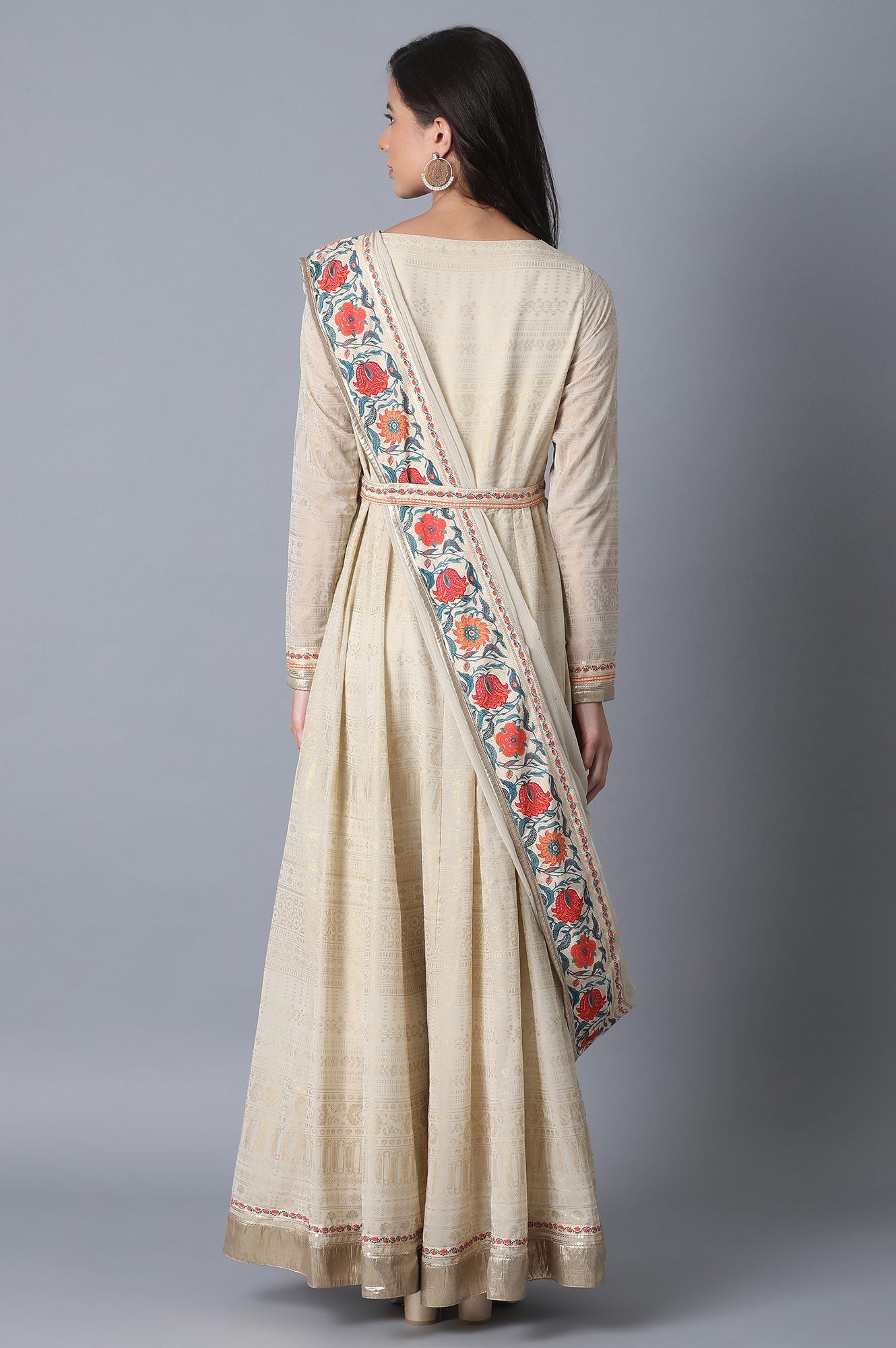 Beige Printed A-Line kurta