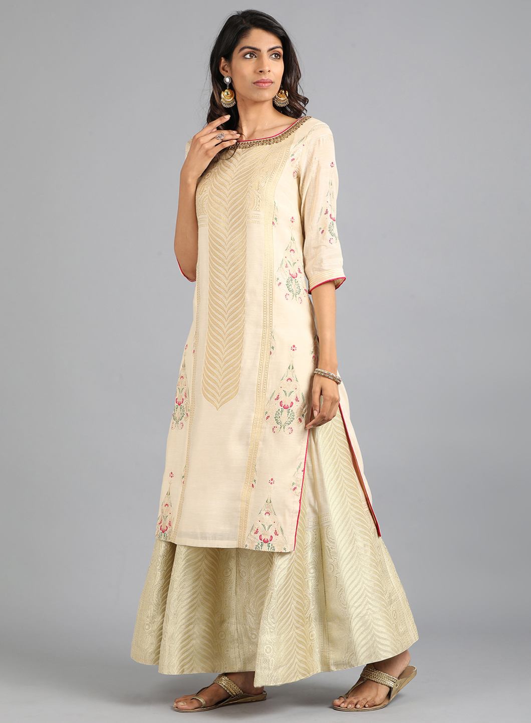 Off-White Boat Neck Yarn-Dyed kurta