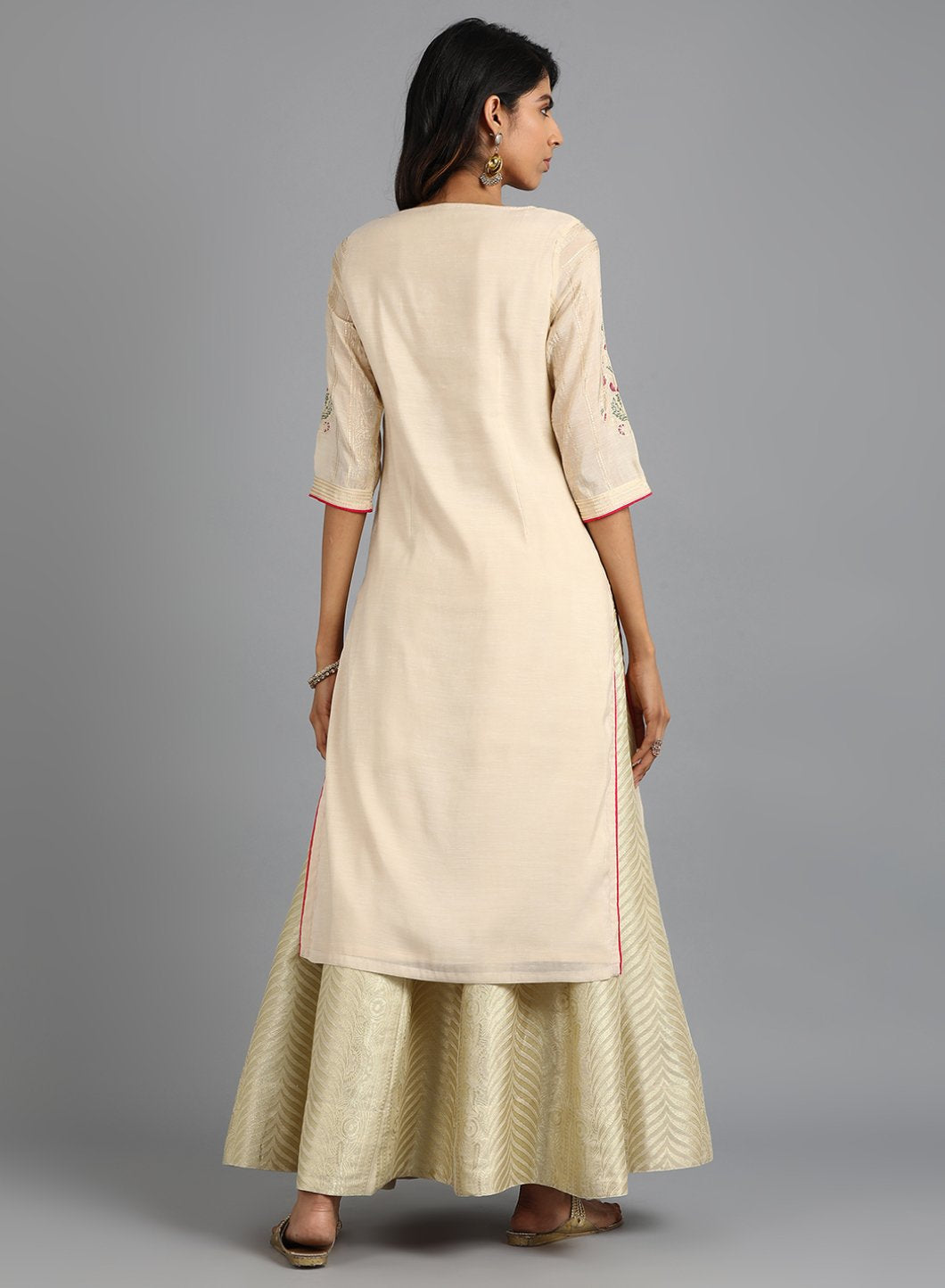 Off-White Boat Neck Yarn-Dyed kurta