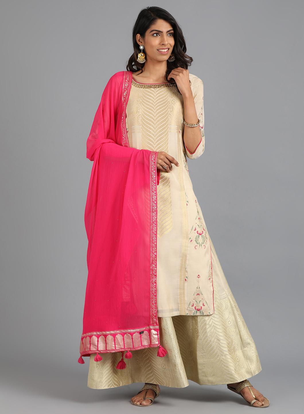 Off-White Boat Neck Yarn-Dyed kurta