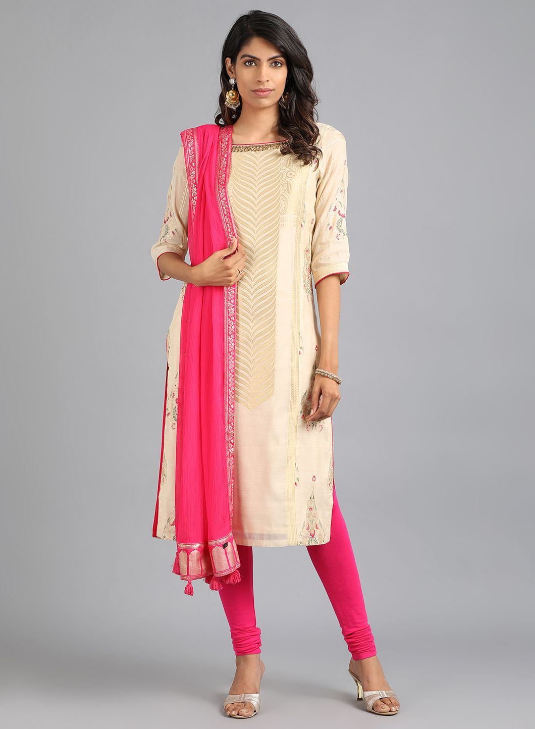 Off-White Boat Neck Yarn-Dyed kurta