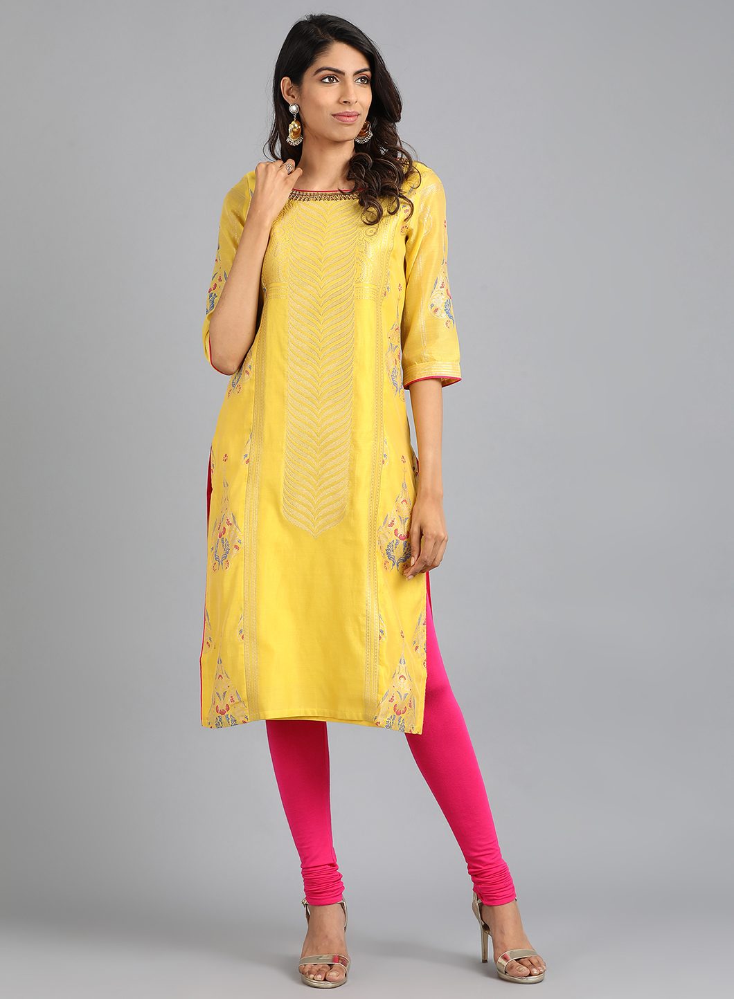 Yellow Boat Neck Yarn-Dyed kurta
