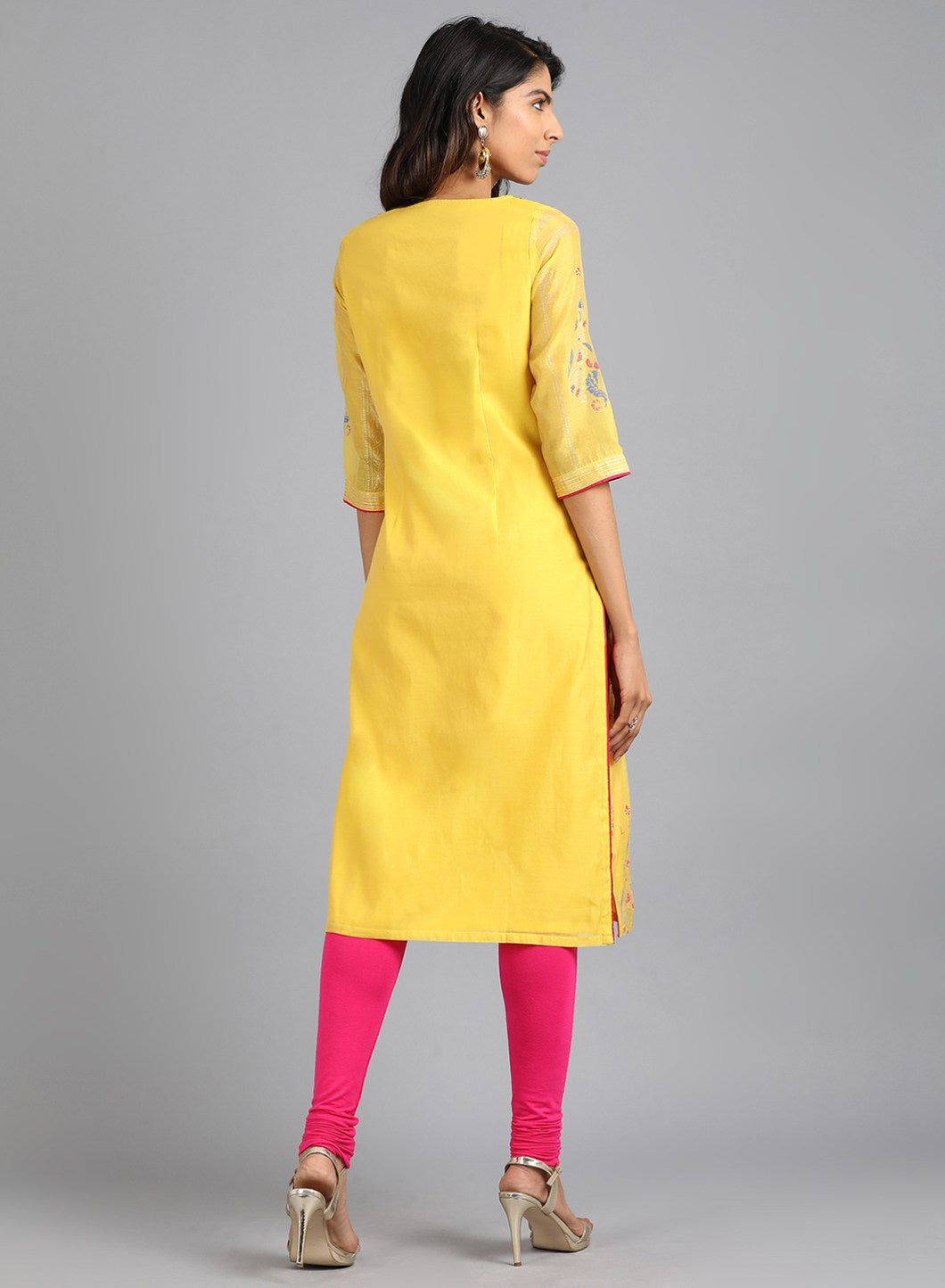 Yellow Boat Neck Yarn-Dyed kurta
