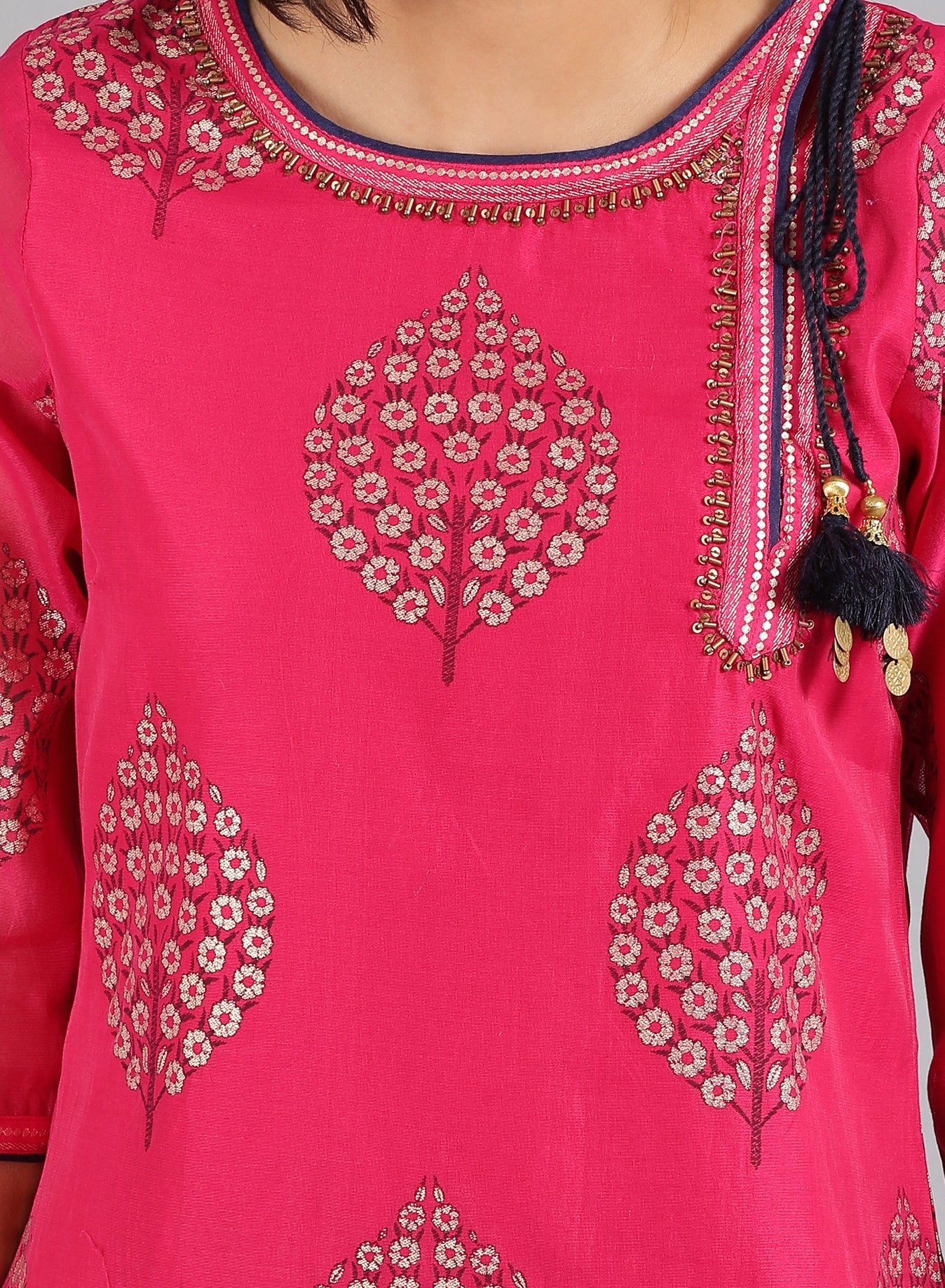 Pink Round Neck Printed kurta