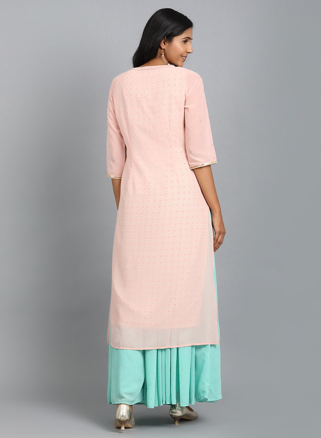 Pink V Neck Embroidered kurta