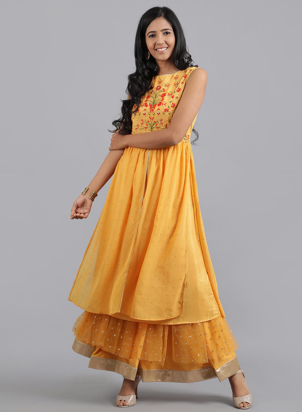 Mustard Yellow Round Neck Tasselled kurta