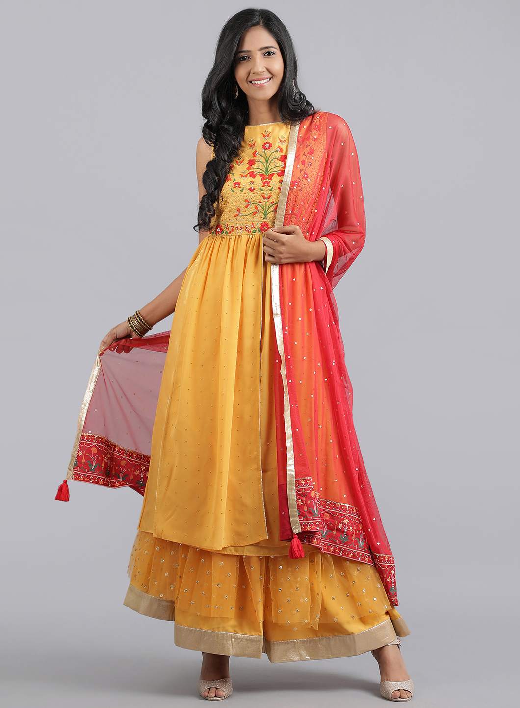 Mustard Yellow Round Neck Tasselled kurta