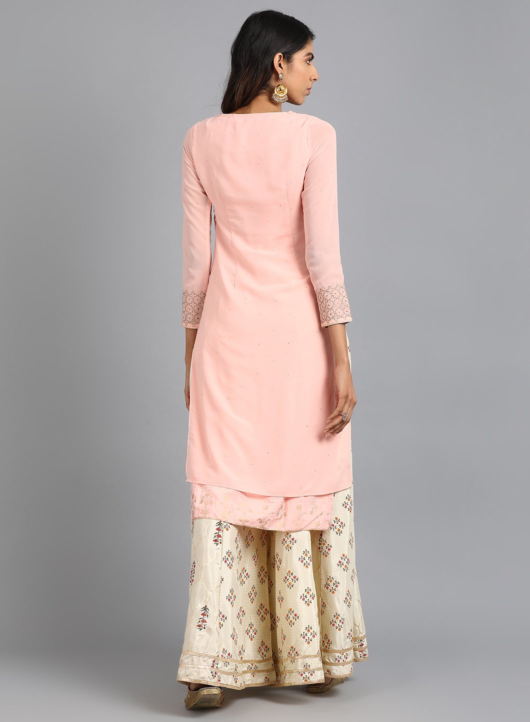 Pink Round Neck Solid kurta