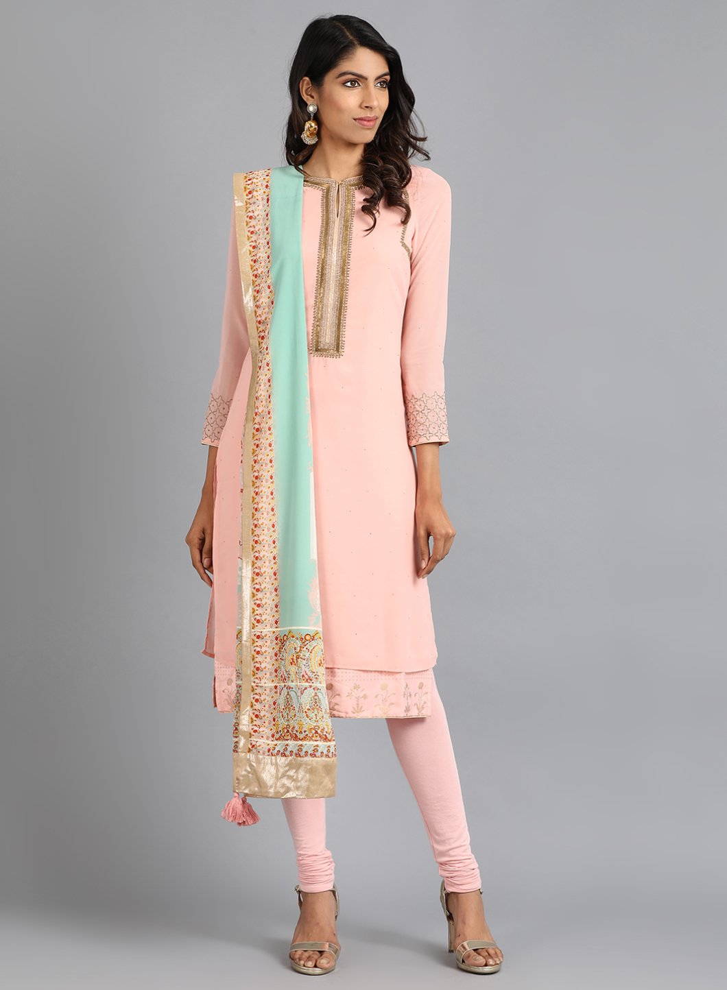 Pink Round Neck Solid kurta
