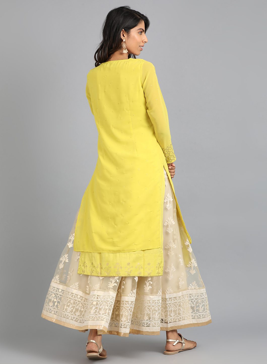 Yellow Round Neck Solid kurta