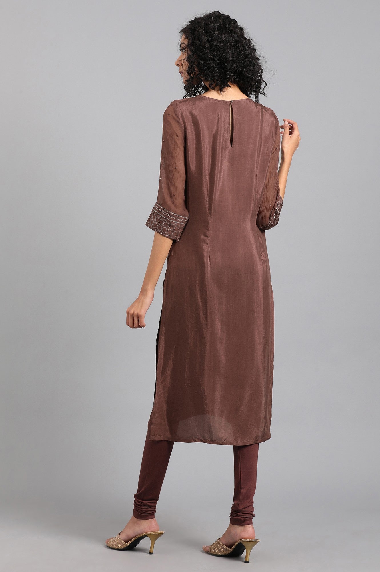 Brown Round Neck Solid kurta