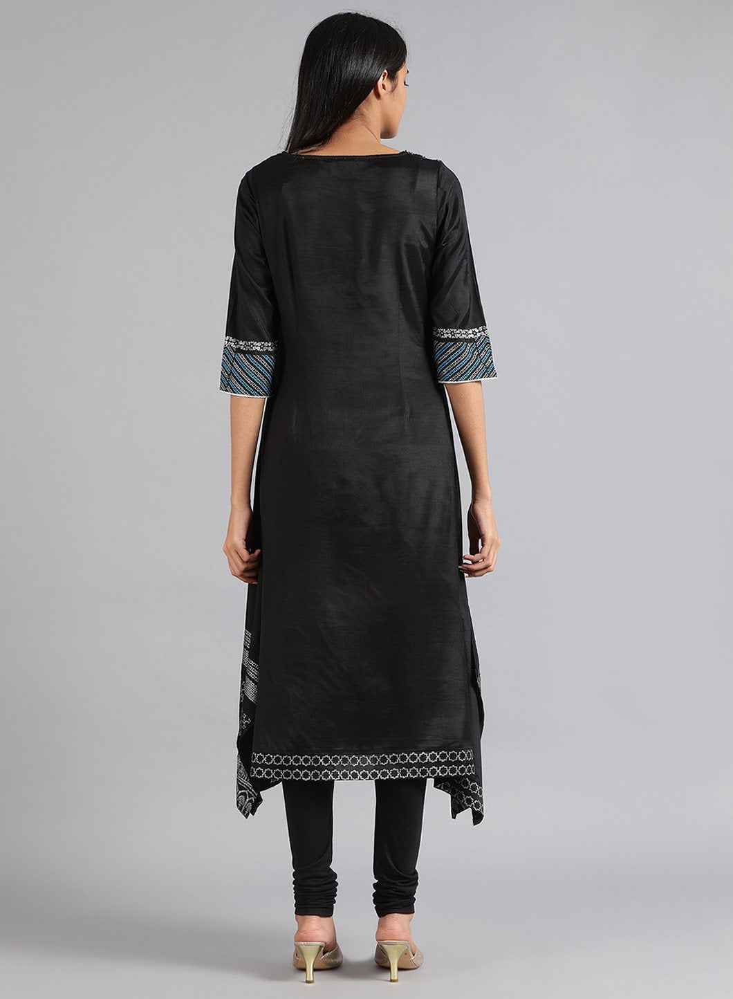 Black Round Neck Glitter Print kurta