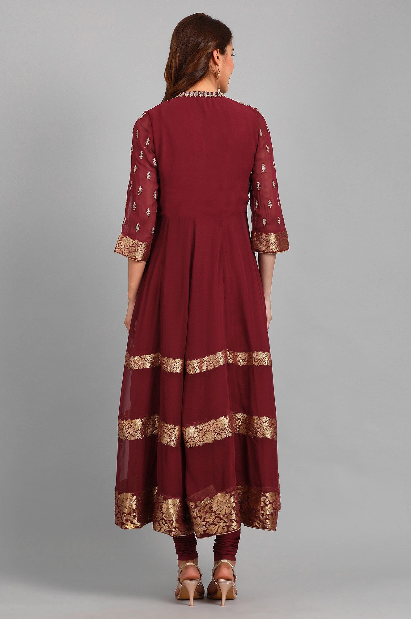 Maroon Mandarin Neck Yarn-dyed kurta Set