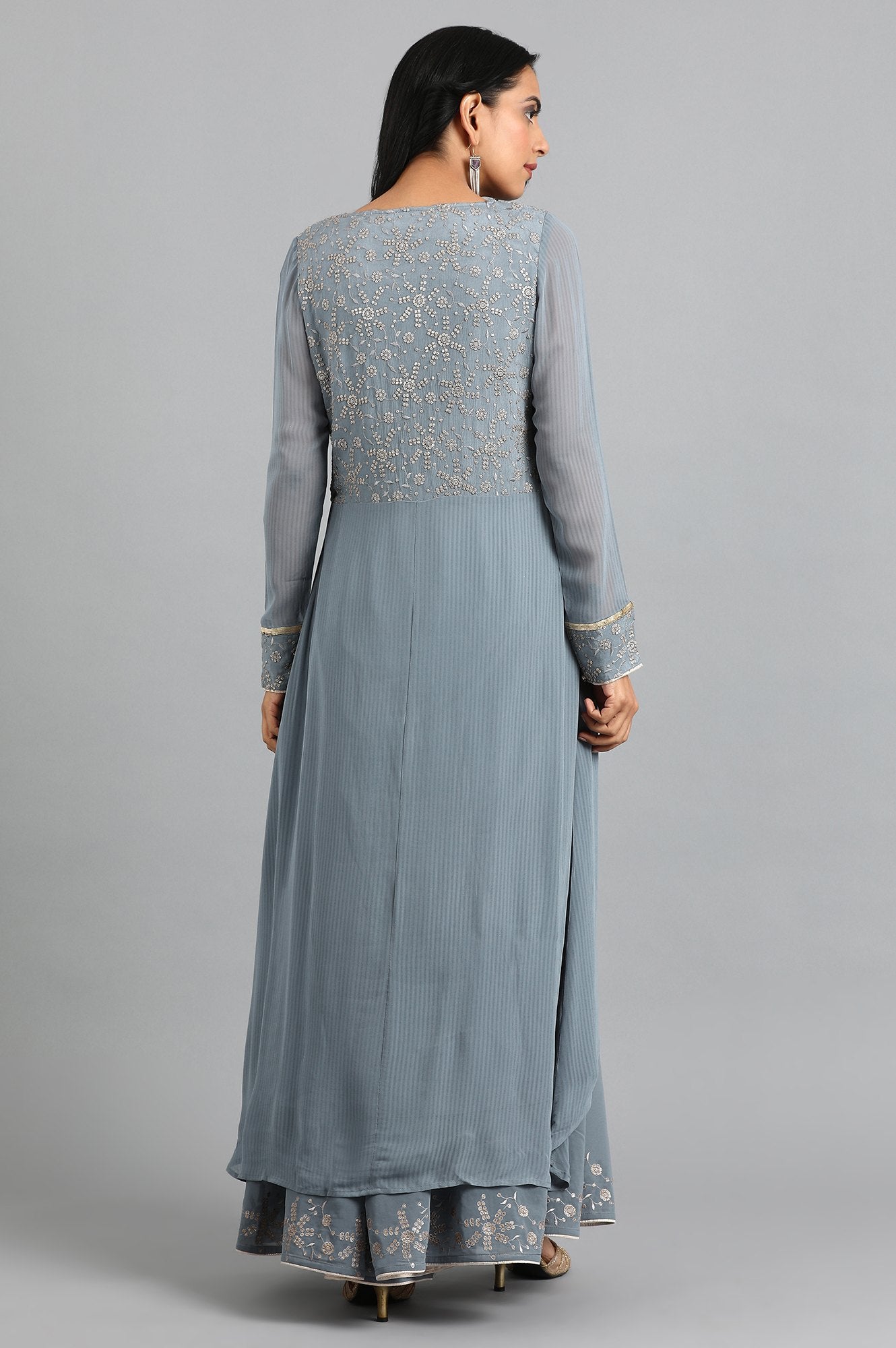 Grey Round Neck Solid kurta Set