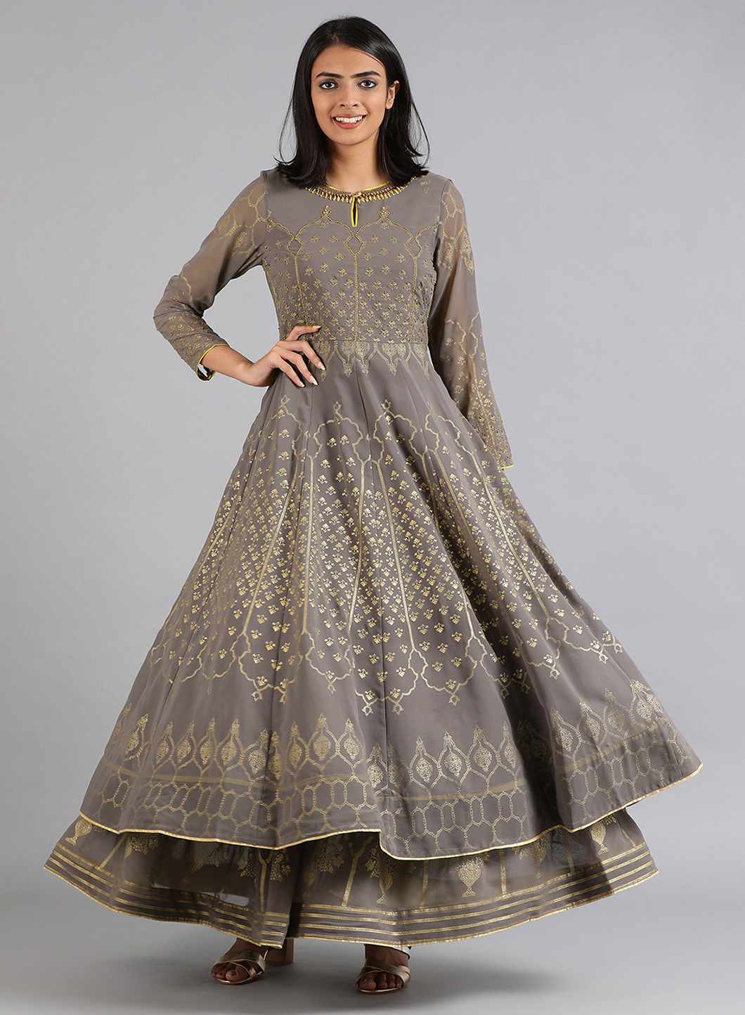 Grey Round Neck kurta Set