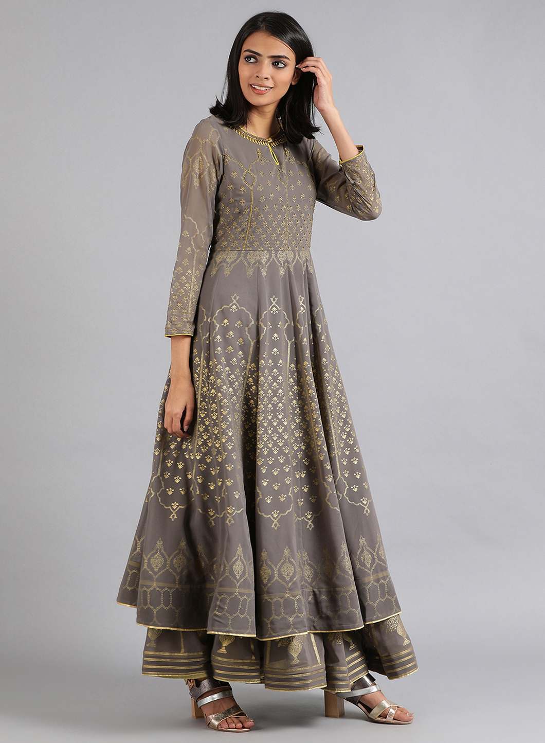 Grey Round Neck kurta Set