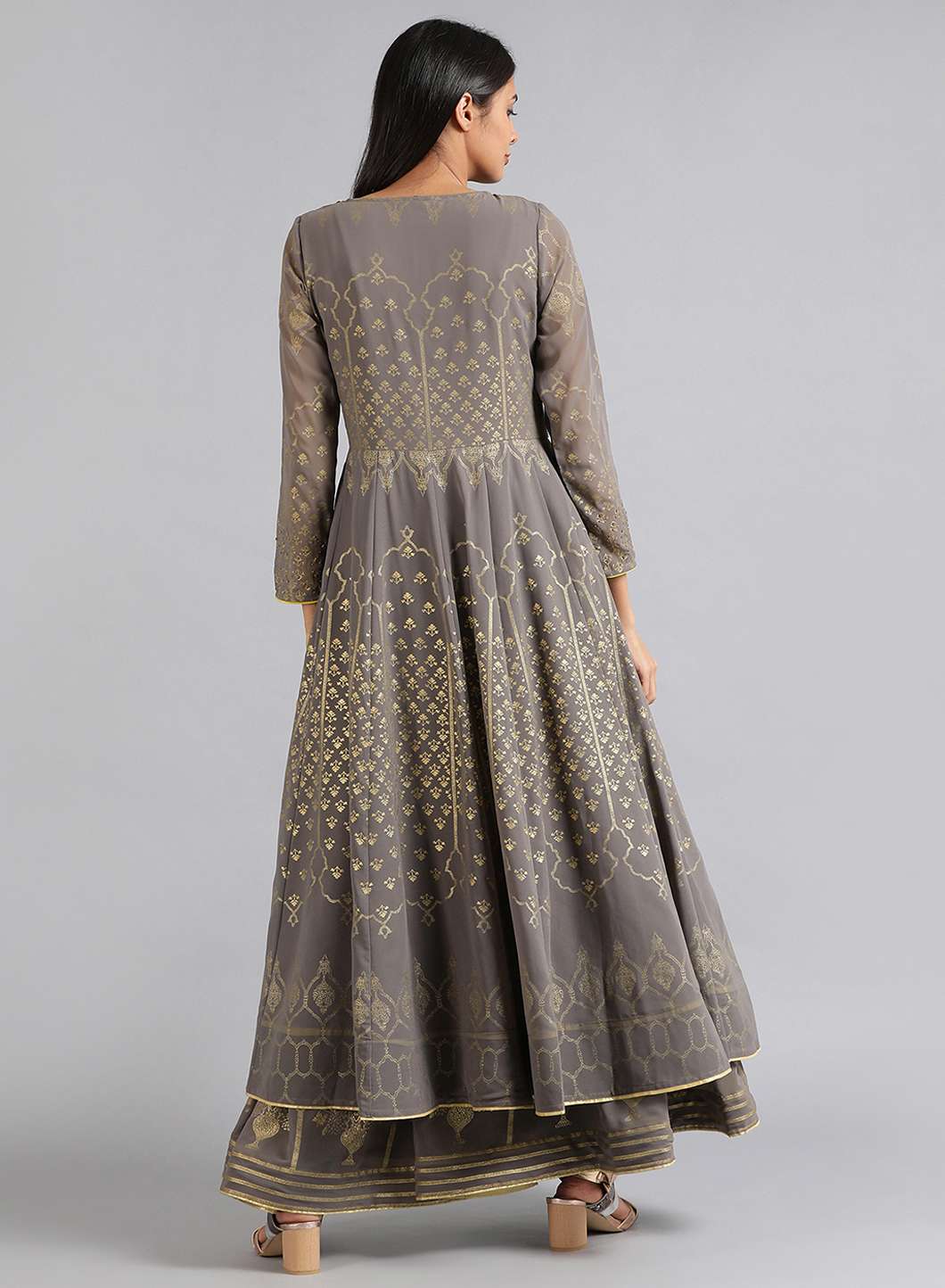 Grey Round Neck kurta Set