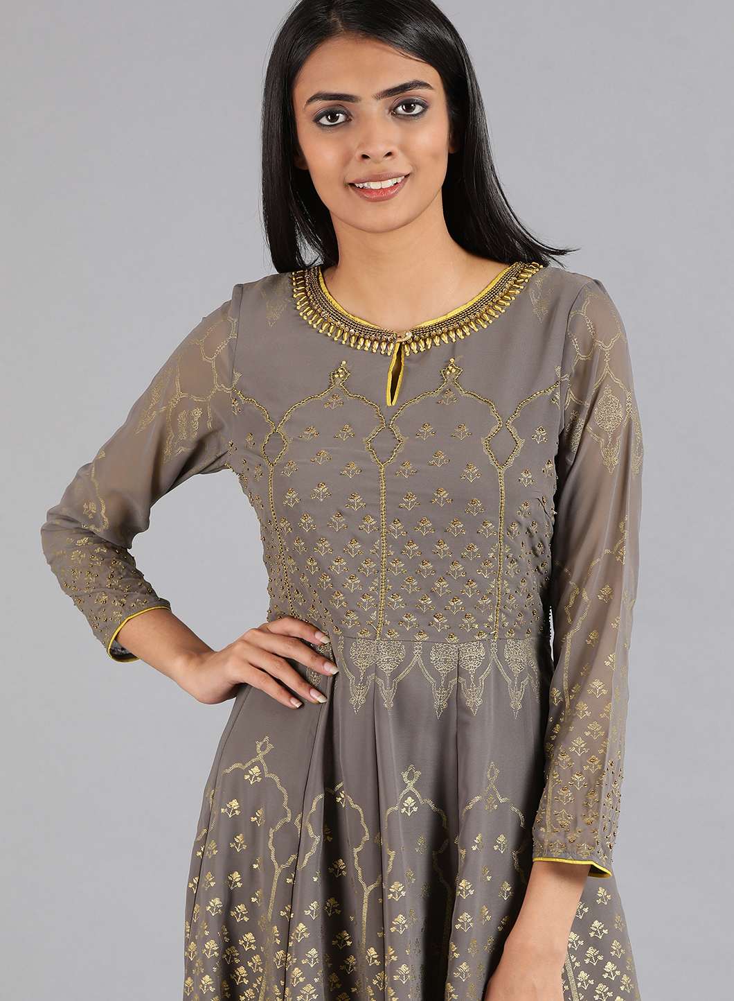 Grey Round Neck kurta Set