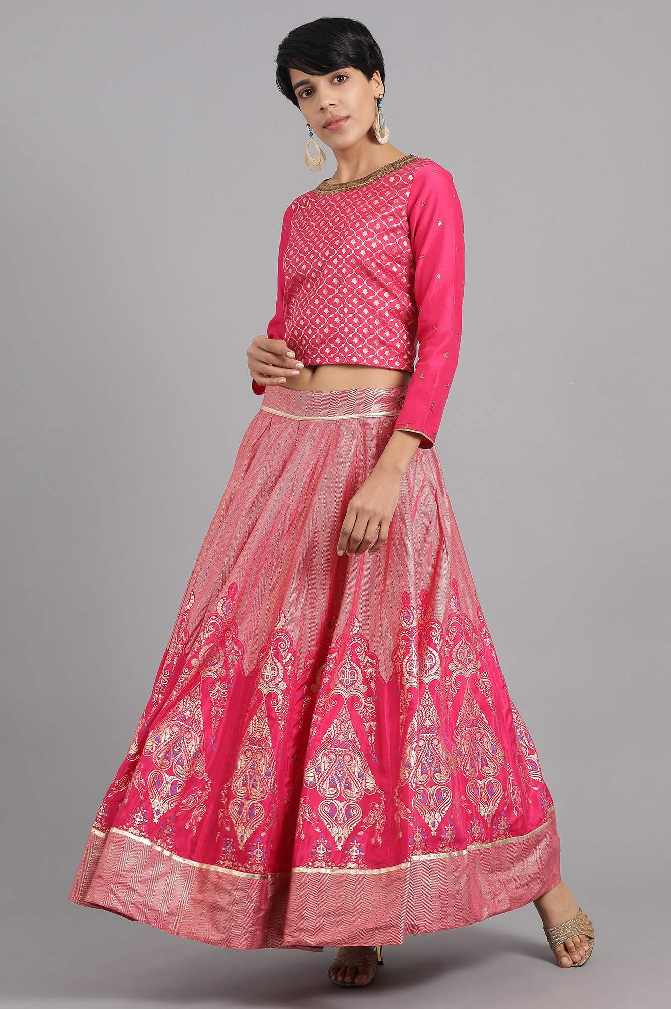 Pink Round Neck Yarn-dyed kurta Set
