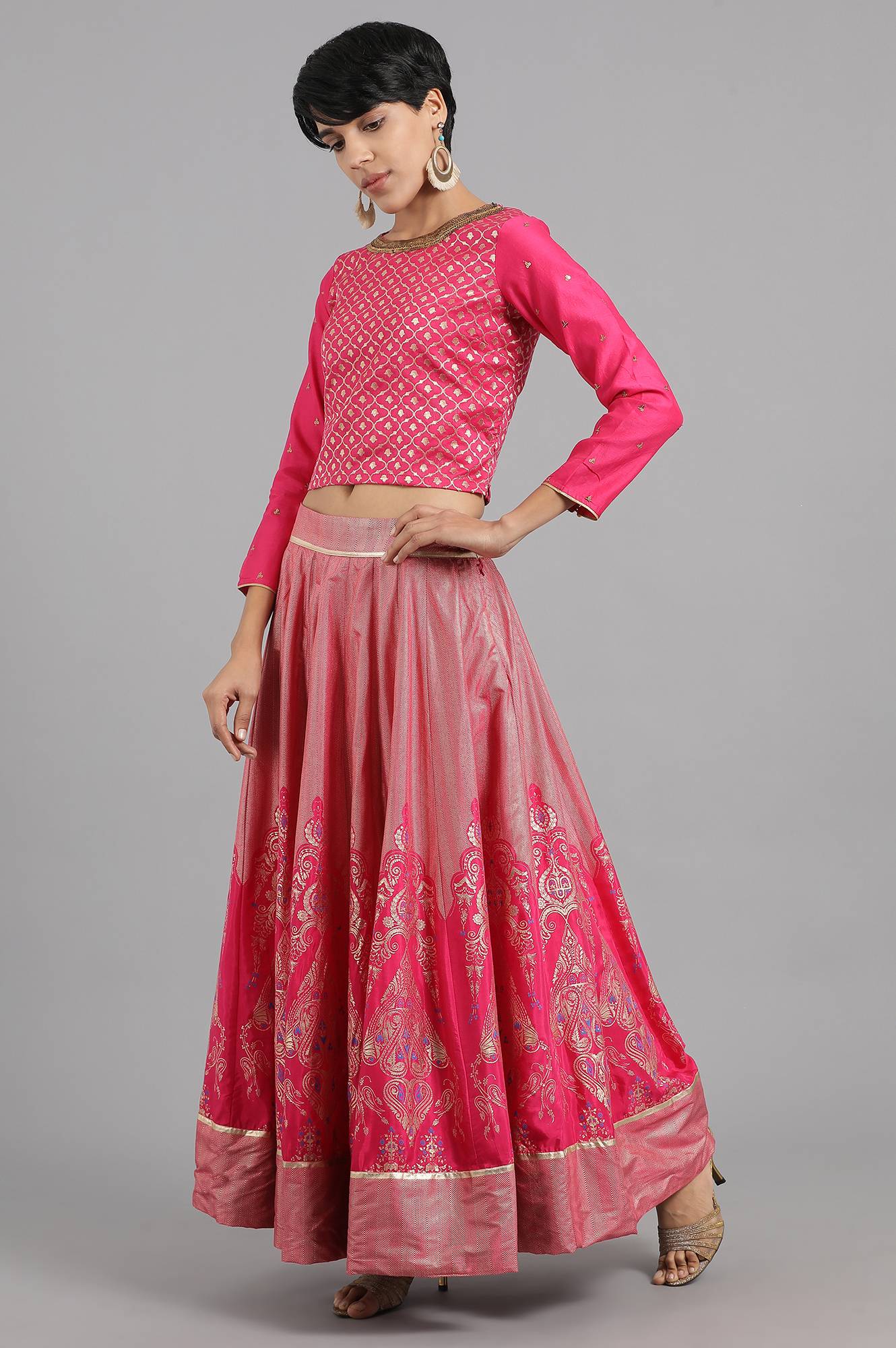Pink Round Neck Yarn-dyed kurta Set