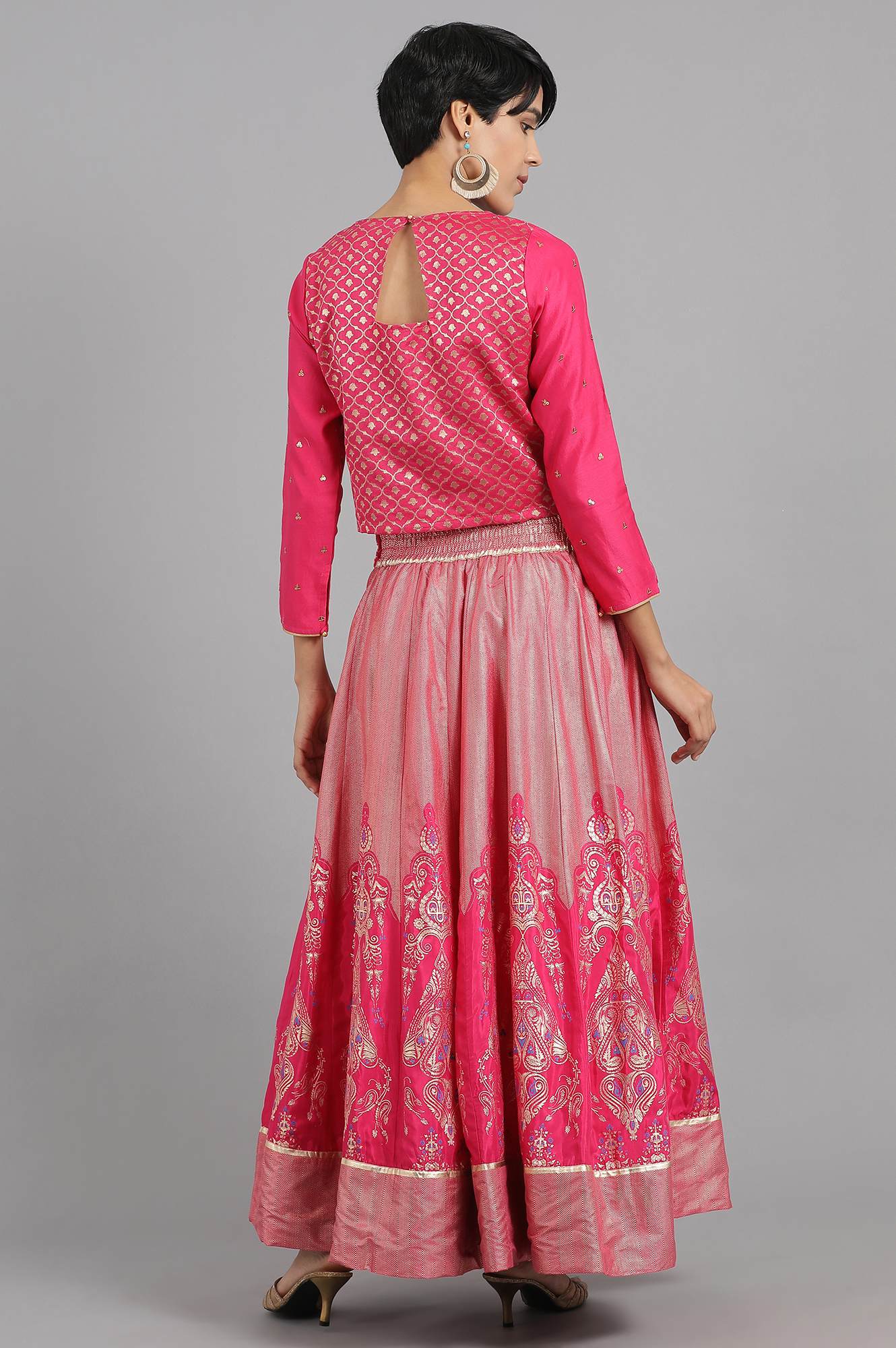 Pink Round Neck Yarn-dyed kurta Set