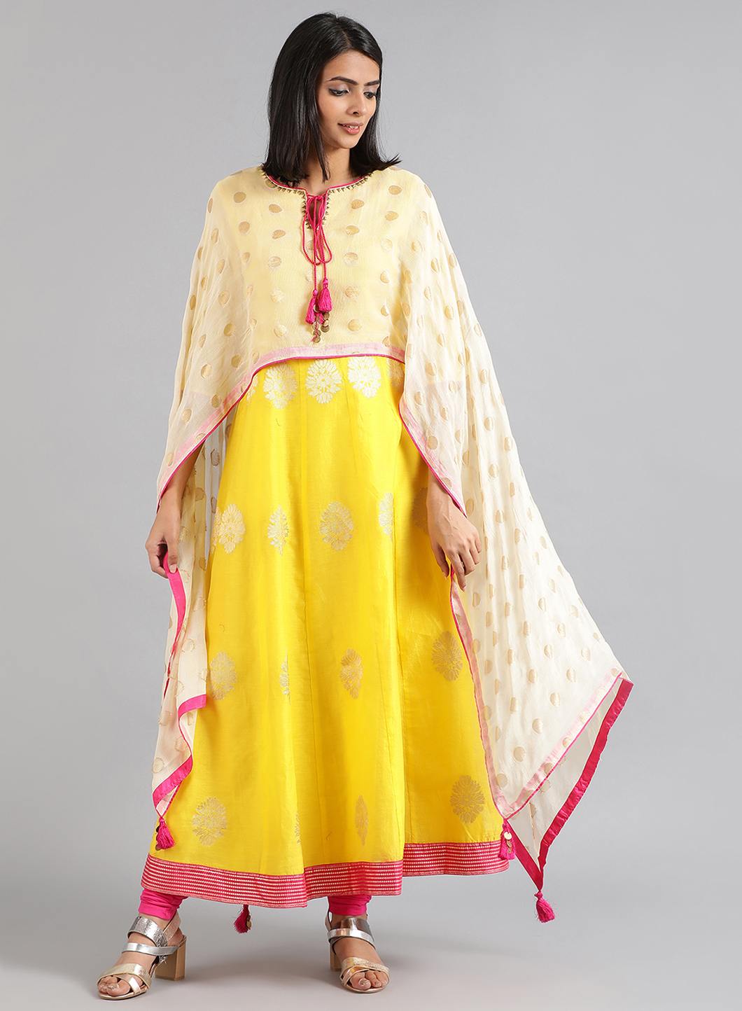 Yellow Round Neck Kaftan kurta Set