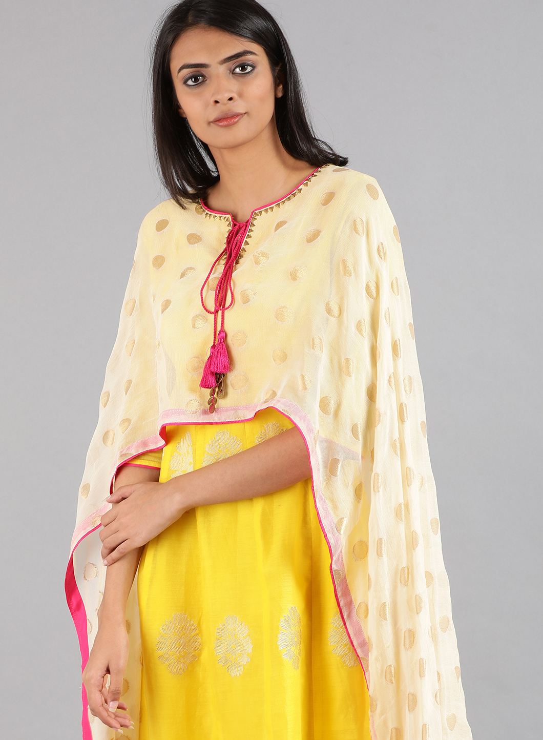 Yellow Round Neck Kaftan kurta Set