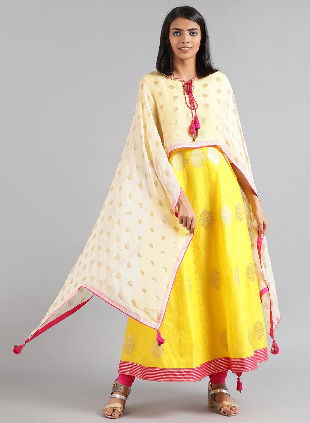 Yellow Round Neck Kaftan kurta Set
