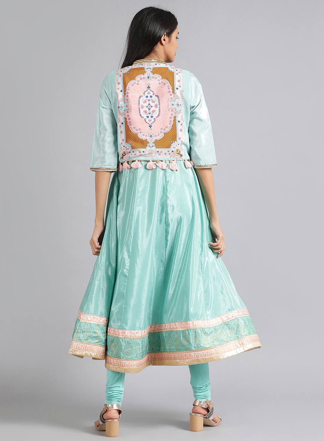 Green Mandarin Neck Printed kurta Set