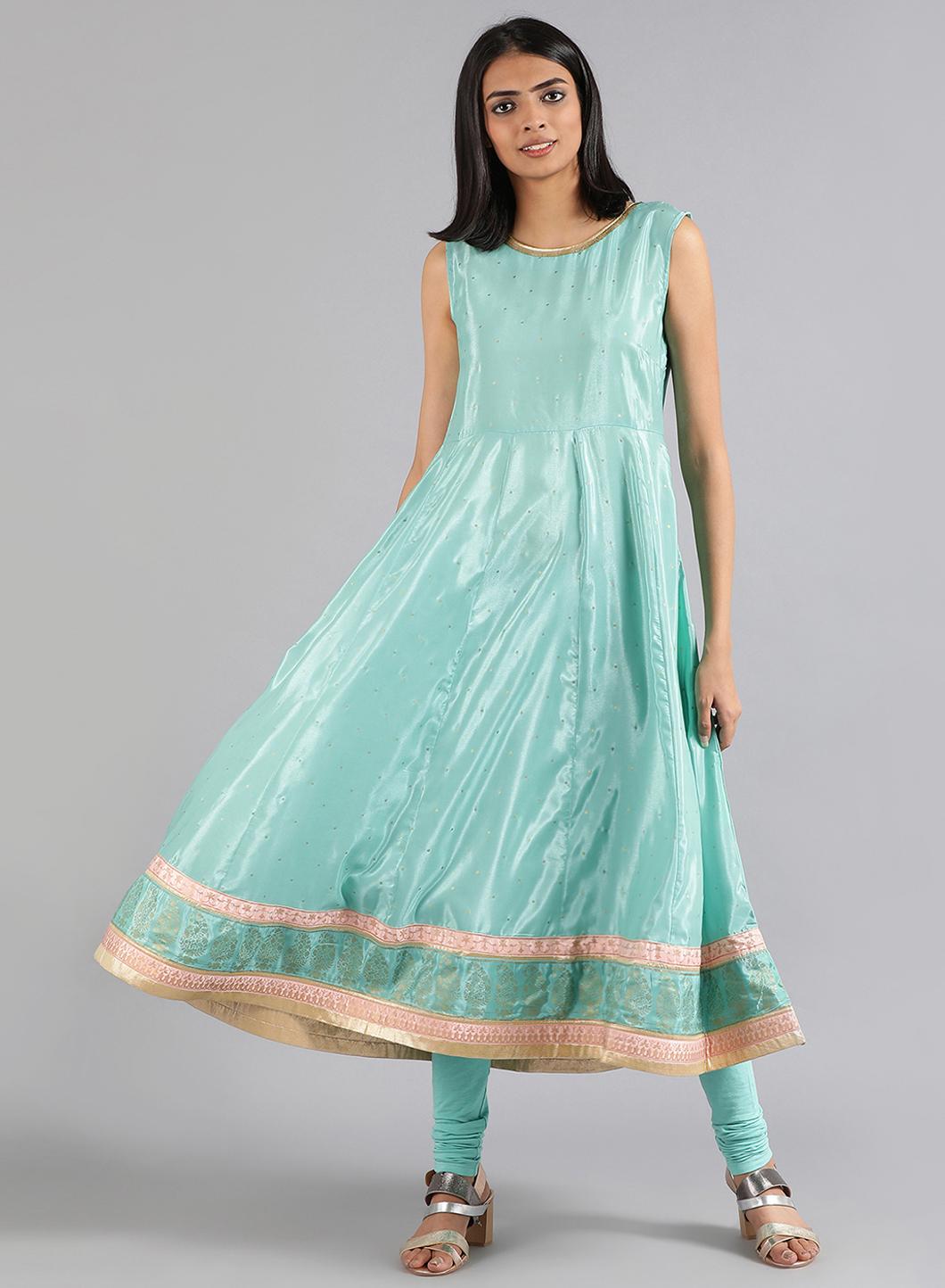 Green Mandarin Neck Printed kurta Set