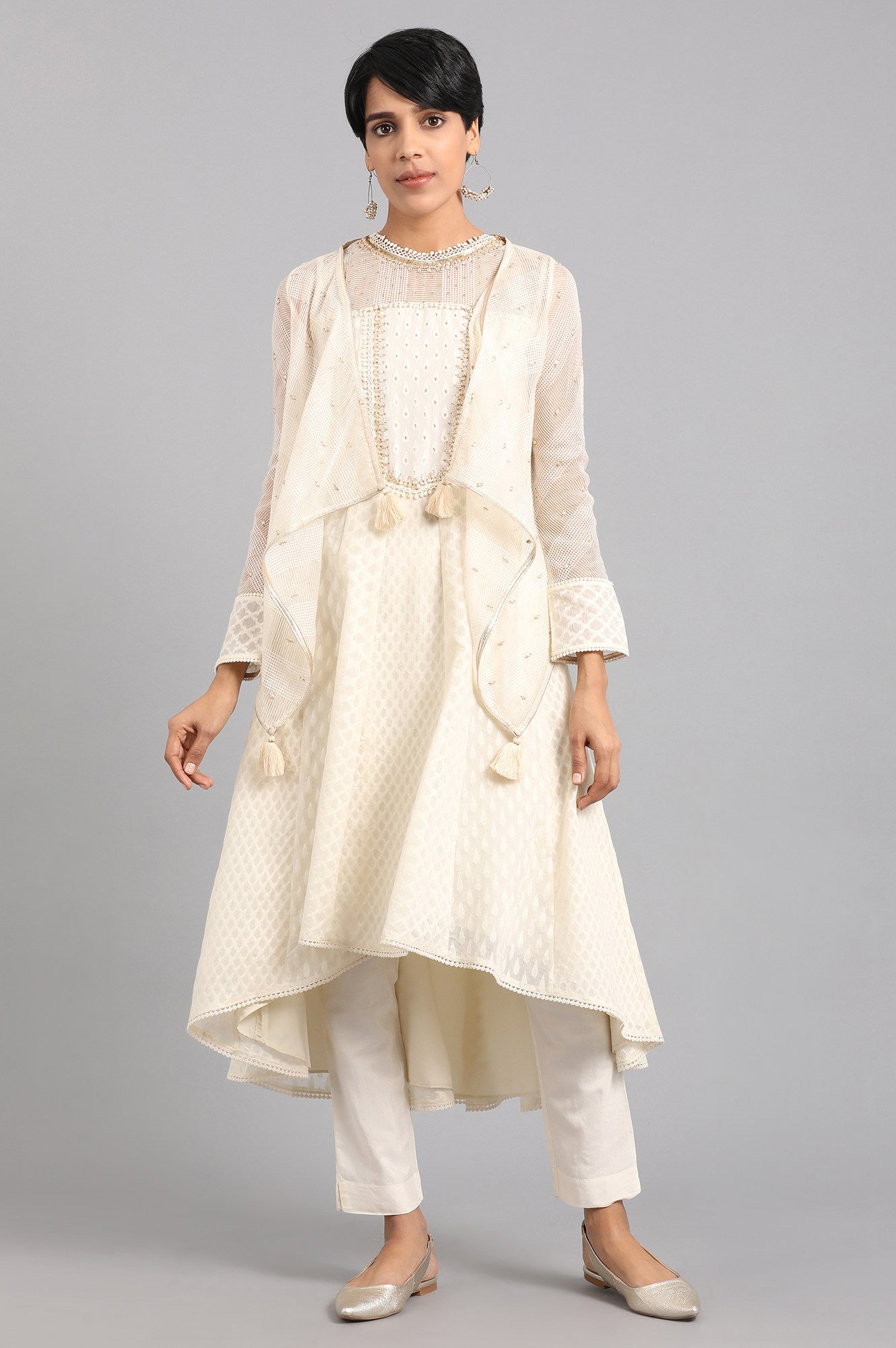 Off-White Round Neck Yarn-dyed kurta Set
