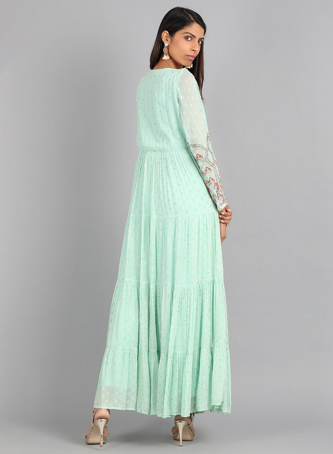 Blue Round Neck Embellished kurta Dress