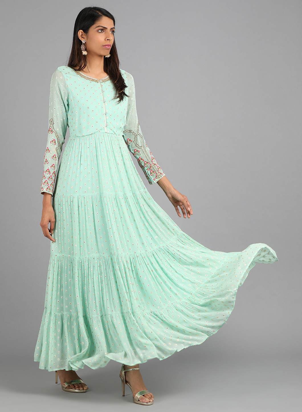 Blue Round Neck Embellished kurta Dress
