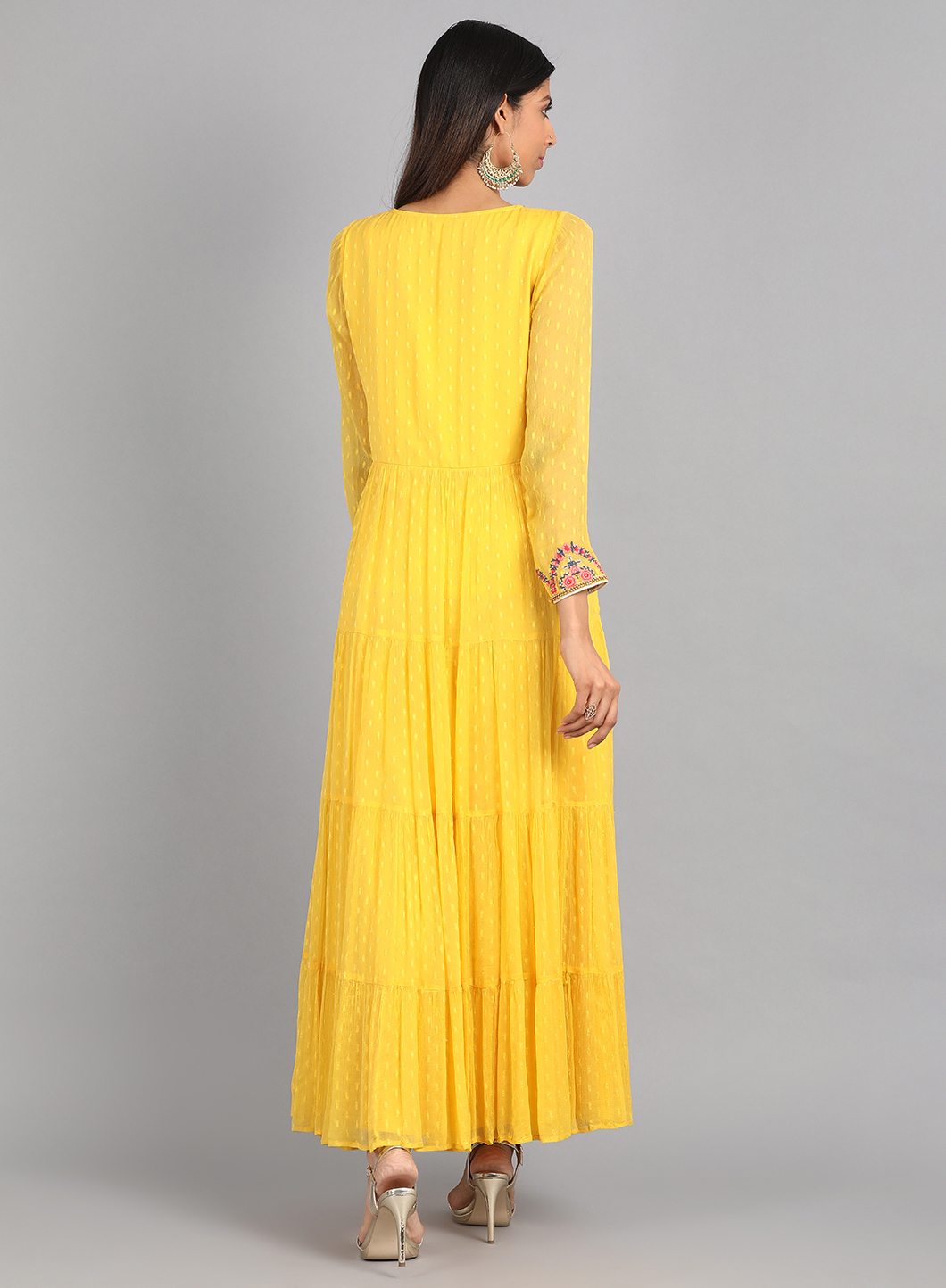 Yellow Round Neck Embellished kurta Dress