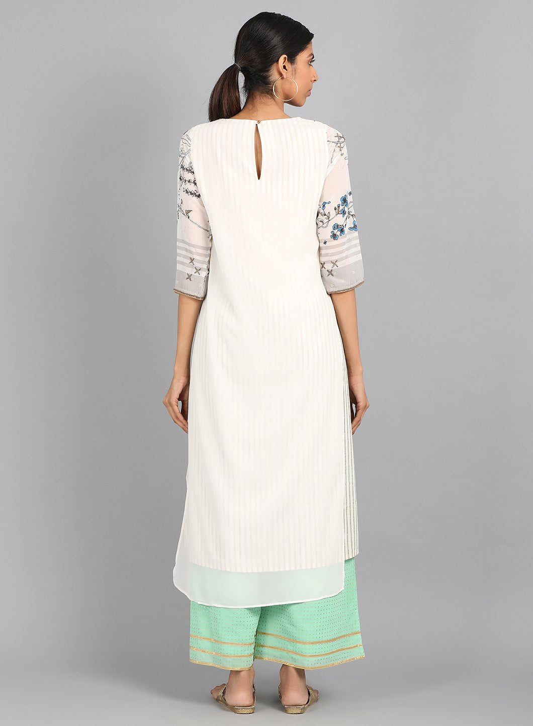 Ecru Round Neck Printed kurta