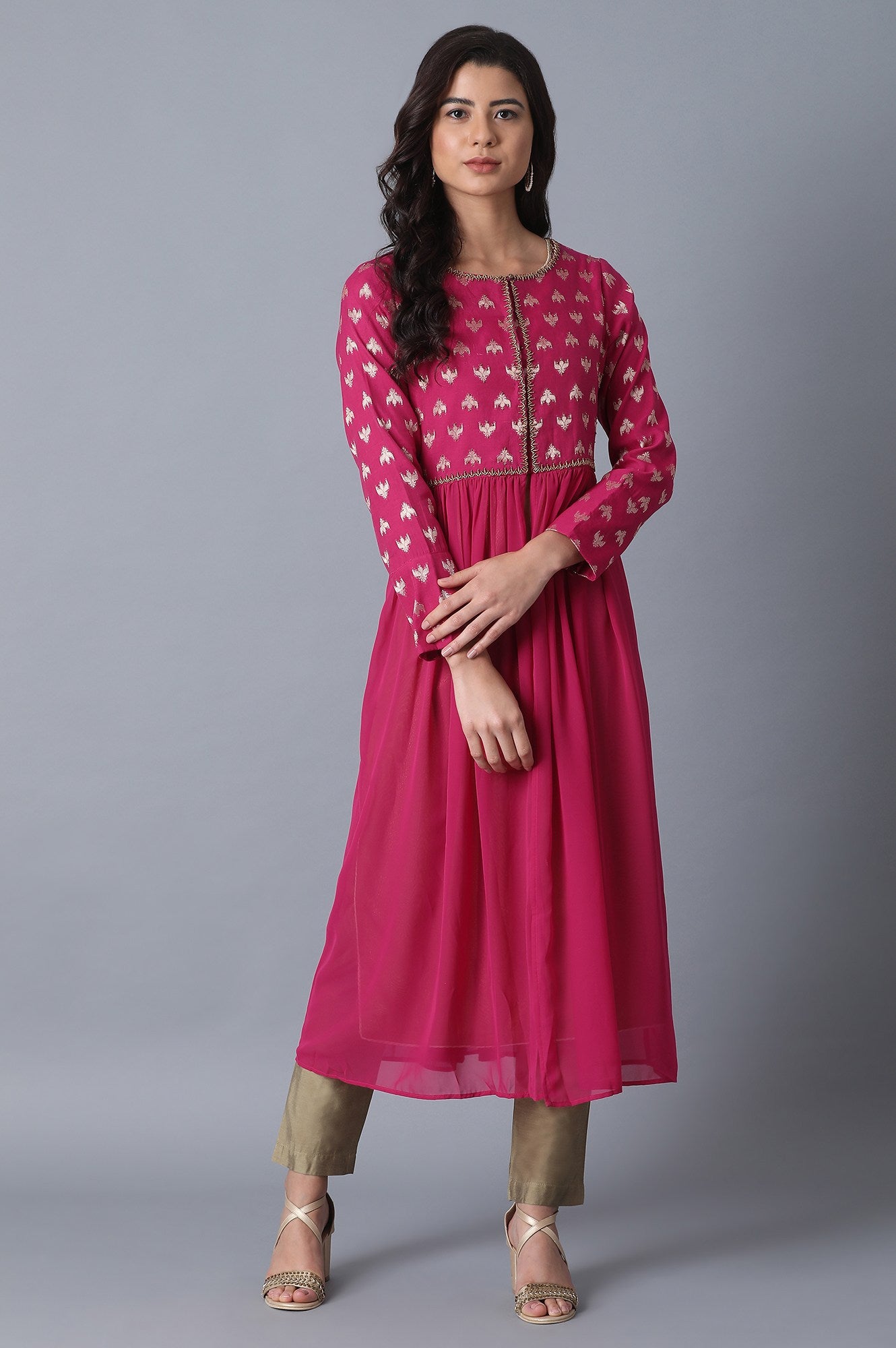 Pink Layered A-Line kurta