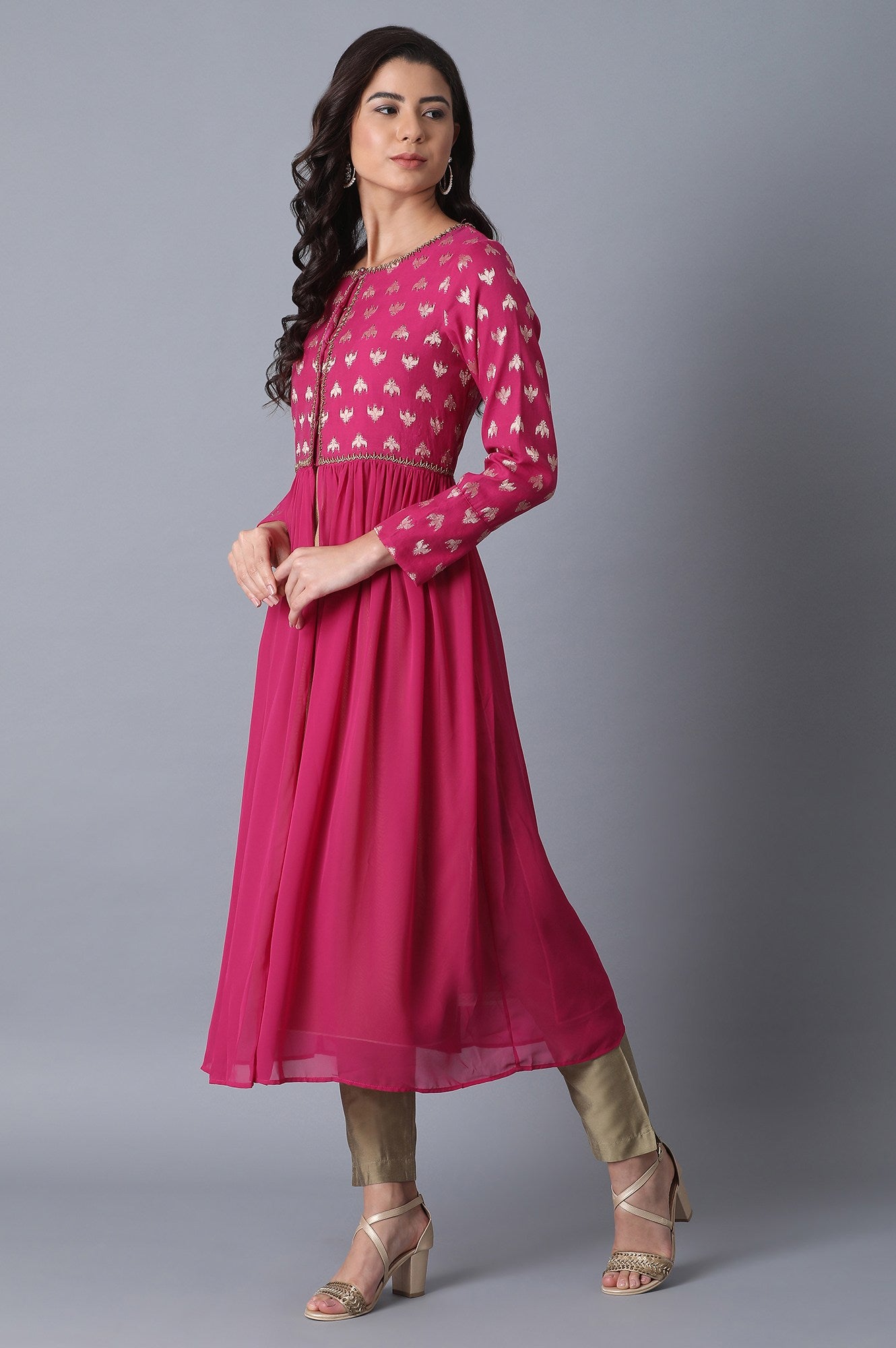 Pink Layered A-Line kurta