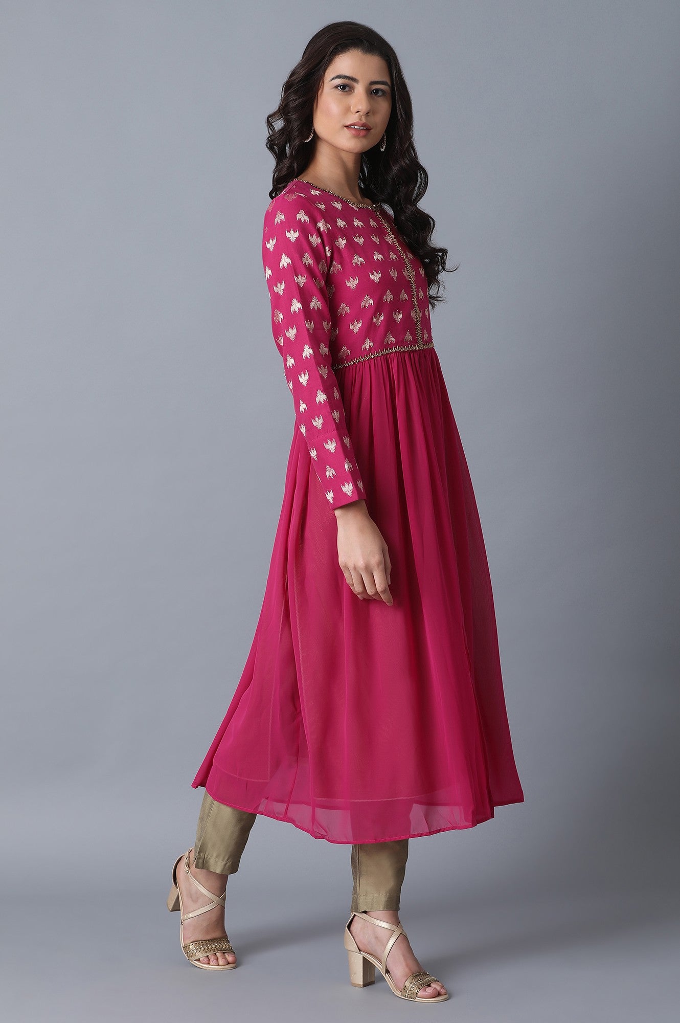 Pink Layered A-Line kurta