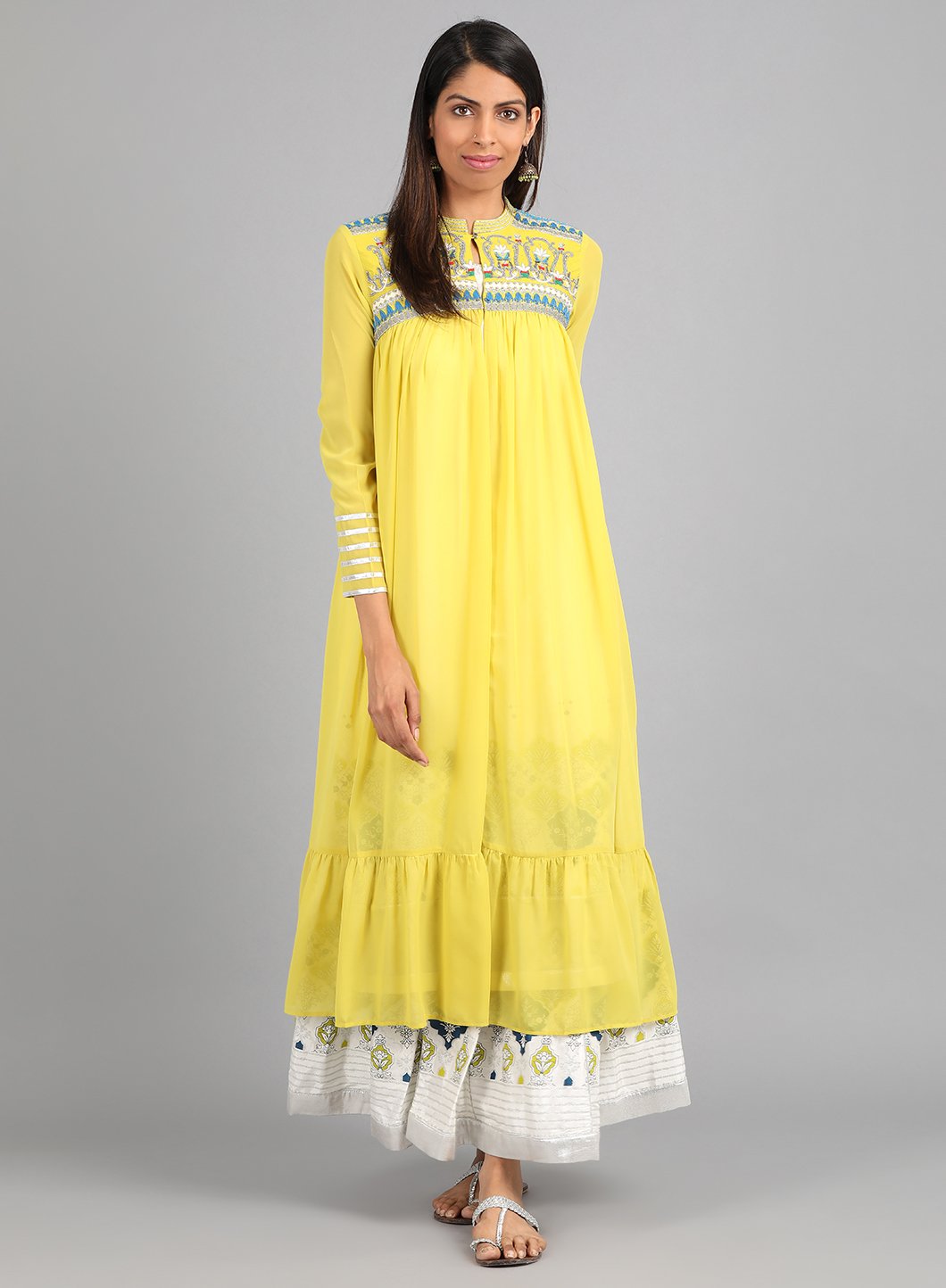 Green Mandarin Neck Layered kurta
