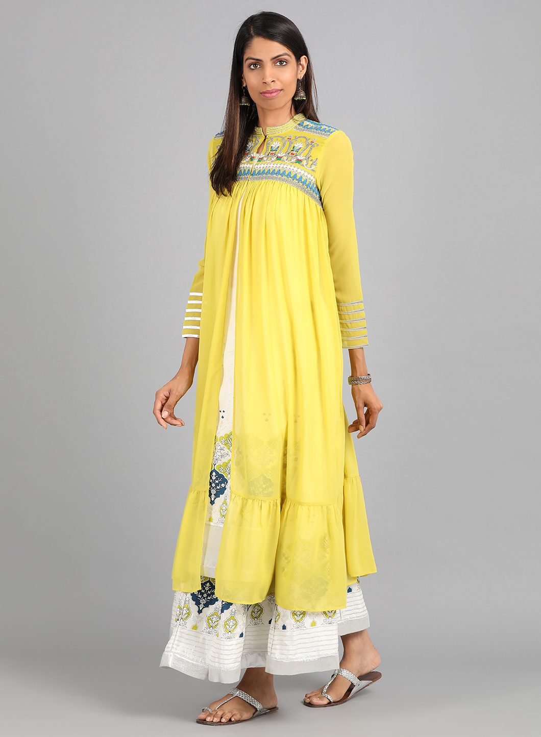 Green Mandarin Neck Layered kurta