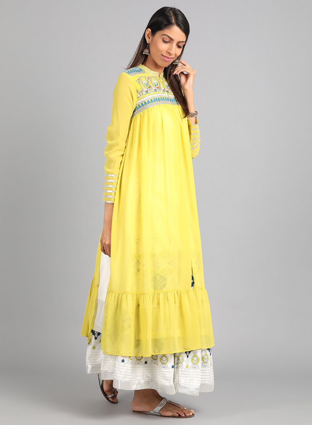 Green Mandarin Neck Layered kurta