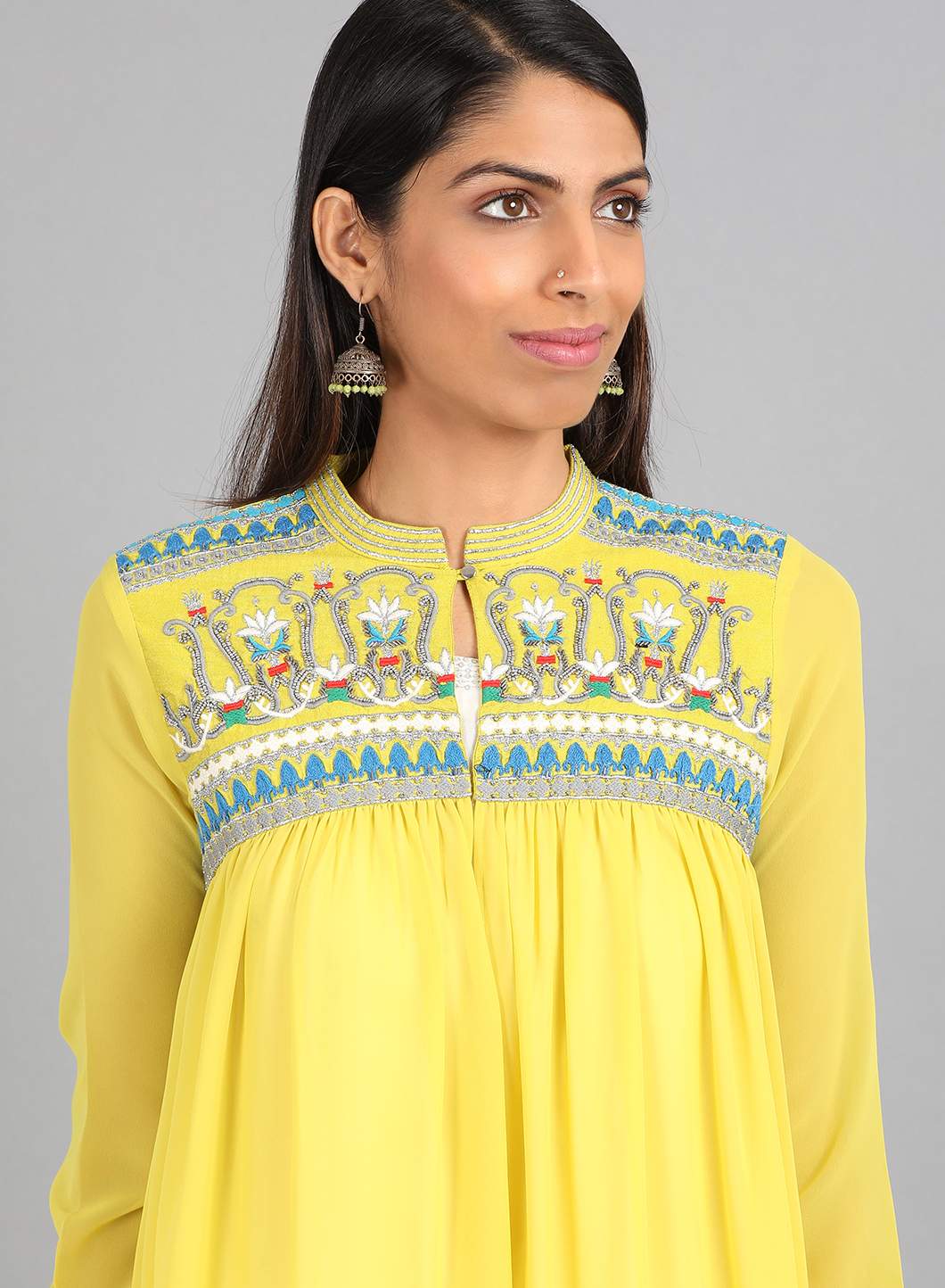 Green Mandarin Neck Layered kurta