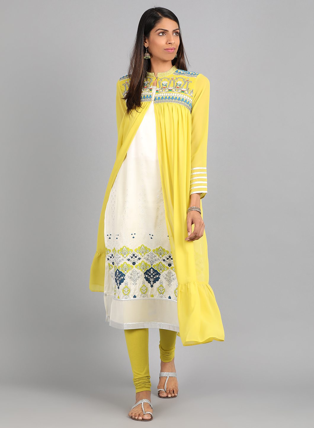 Green Mandarin Neck Layered kurta