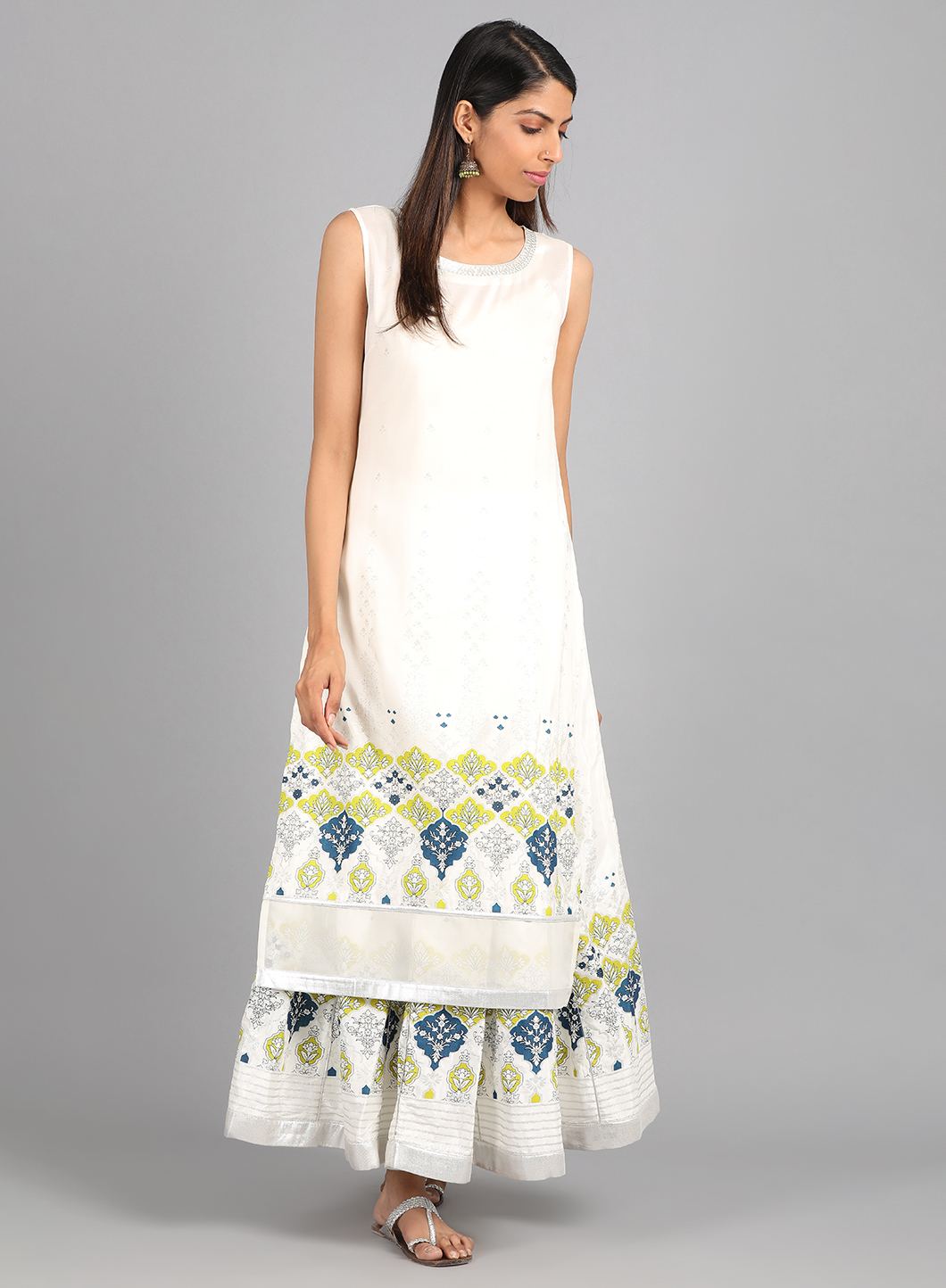 Green Mandarin Neck Layered kurta