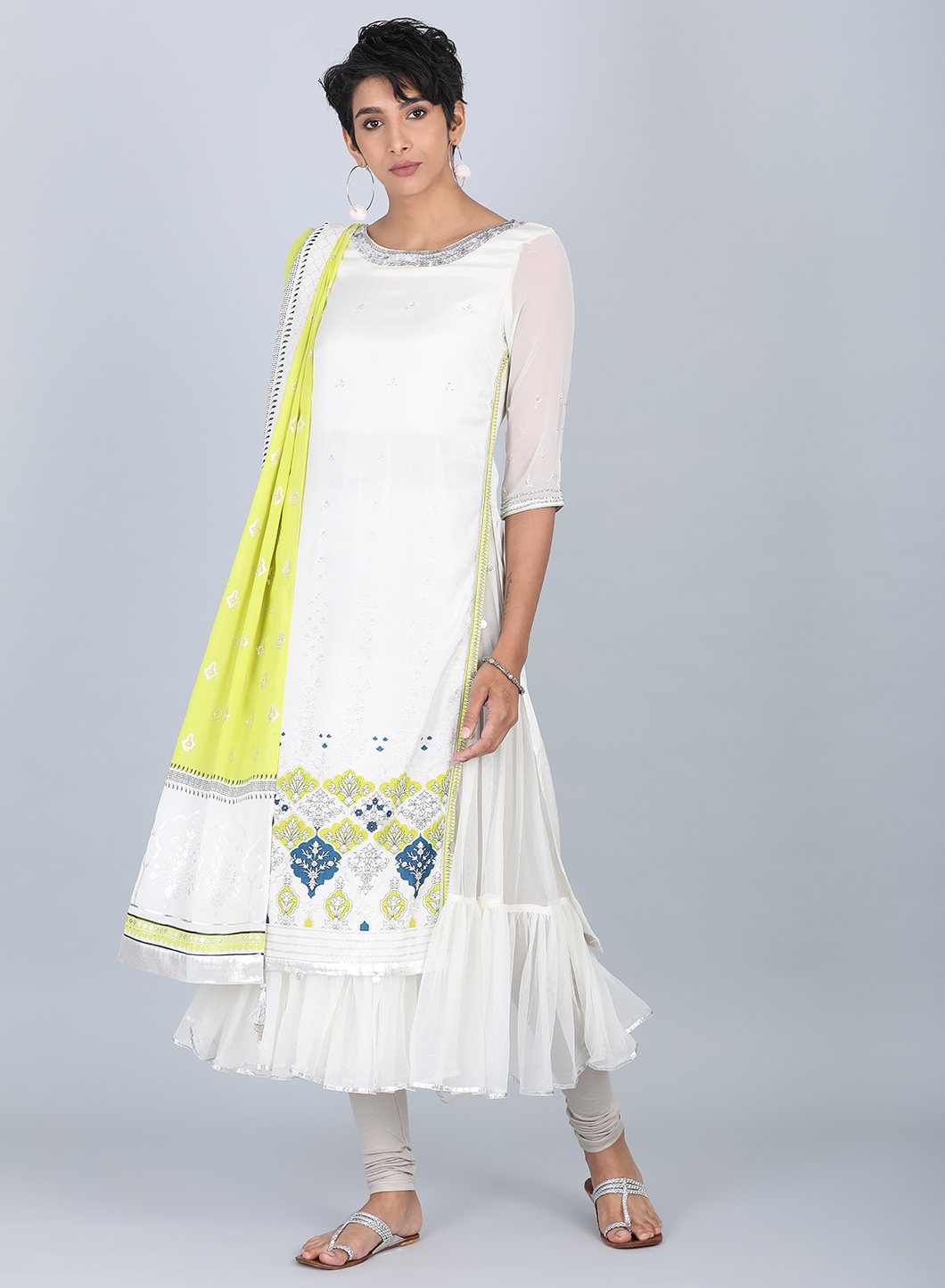 Ecru Round Neck Flared kurta