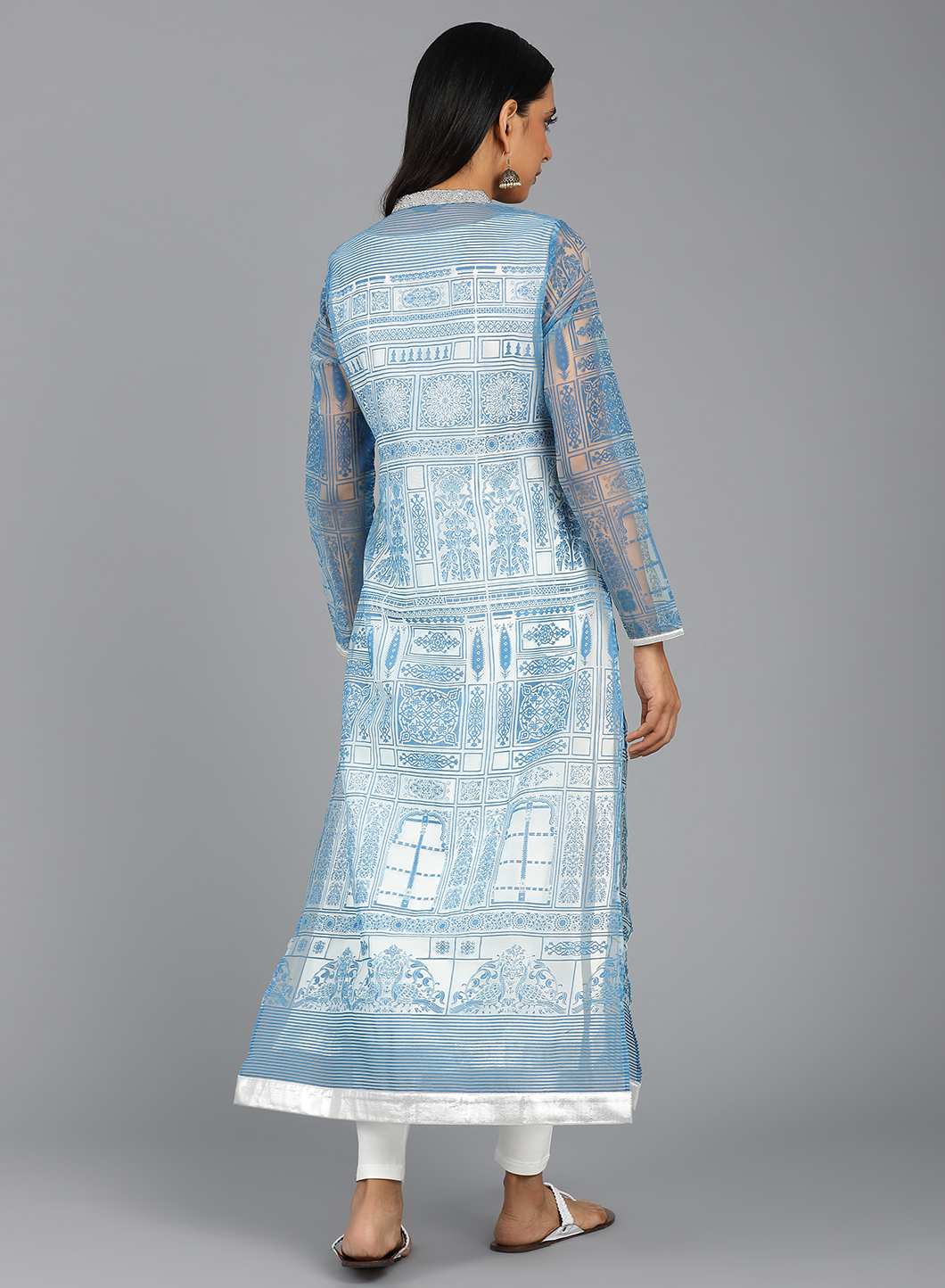 Blue Mandarin Neck Printed kurta