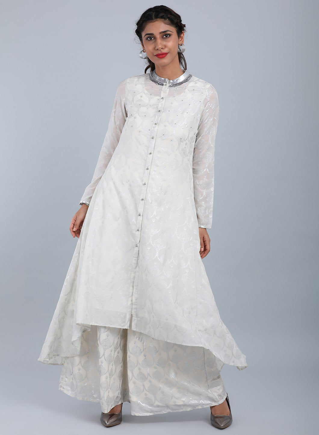Ecru Mandarin Neck Printed kurta