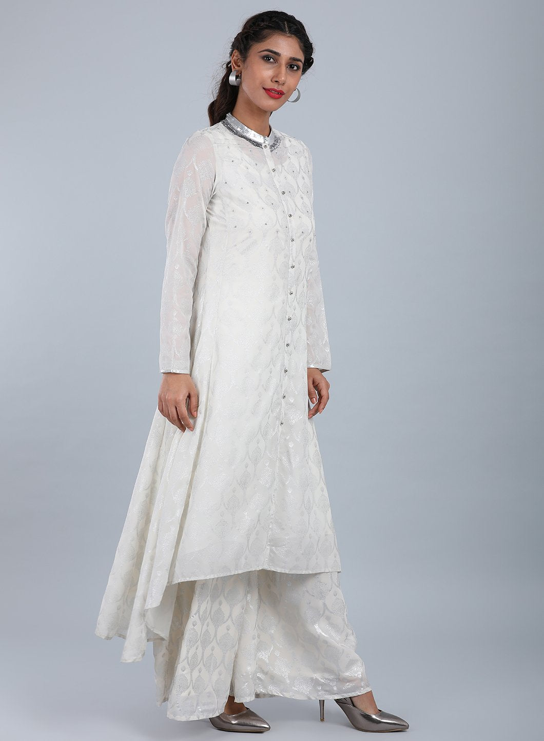 Ecru Mandarin Neck Printed kurta