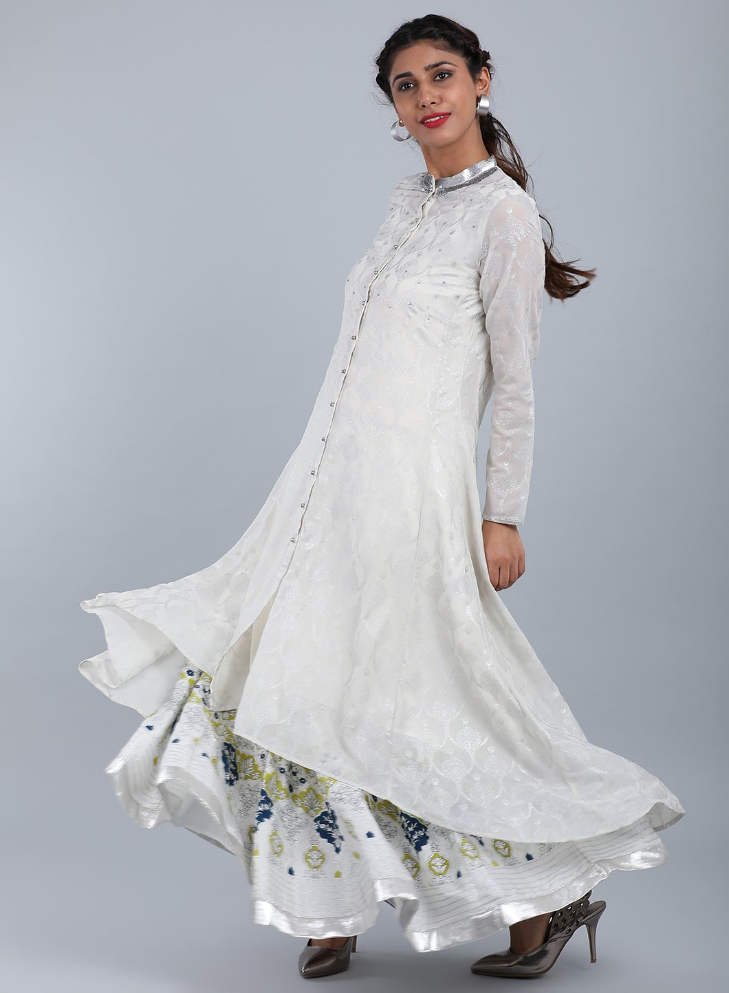 Ecru Mandarin Neck Printed kurta